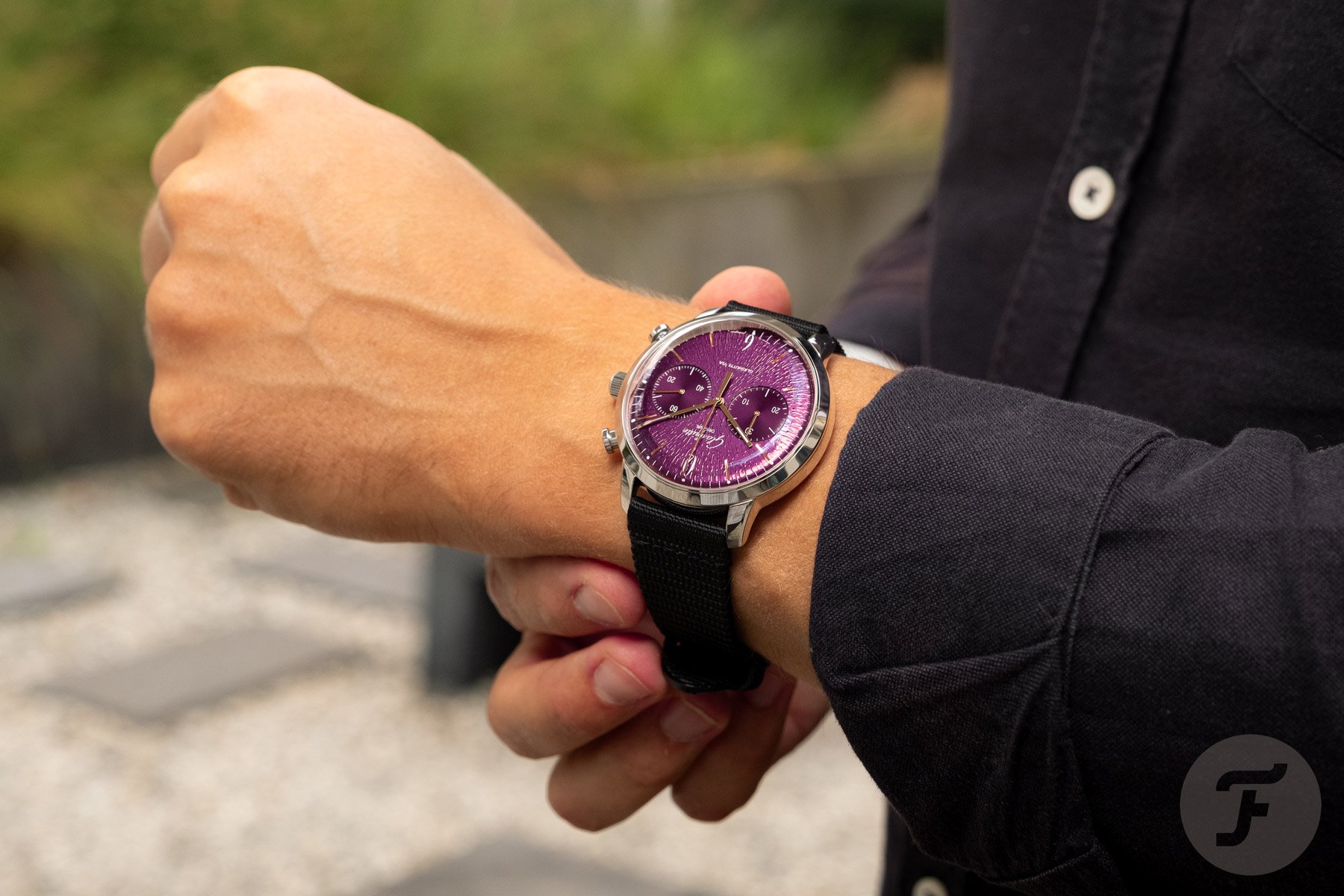 Glashütte Original Sixties Chronograph Annual Edition Purple on wrist