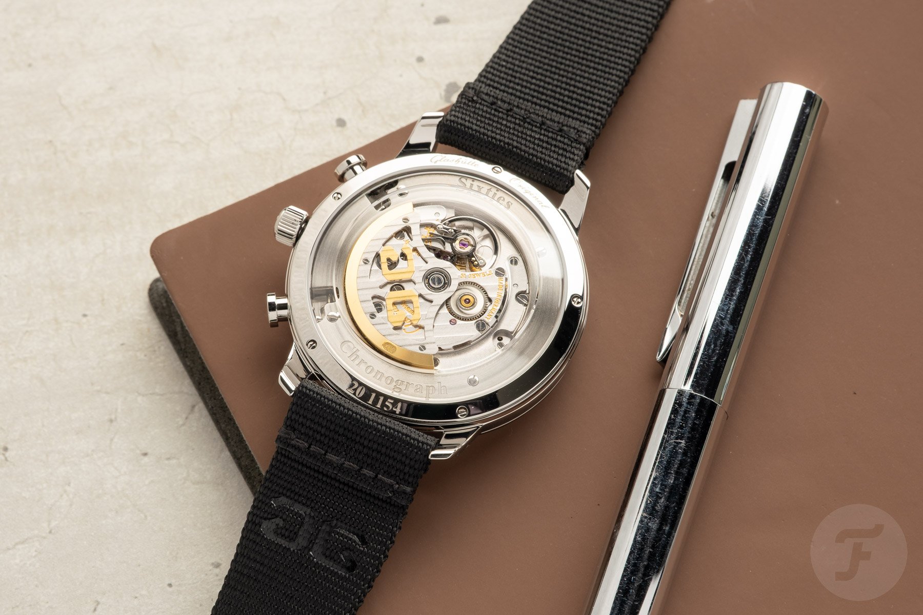 Glashütte Original Sixties Chronograph Annual Edition Purple case back and movement