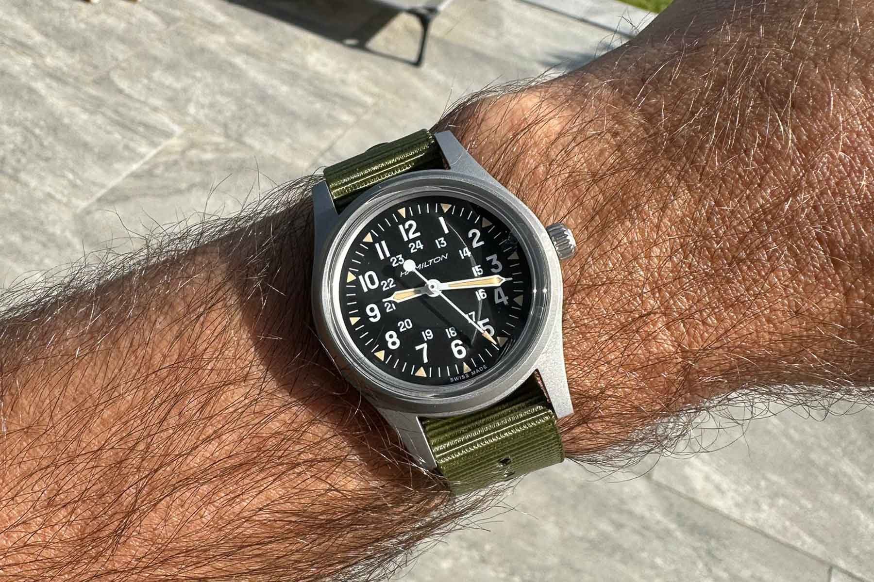 Hamilton Khaki Field Mechanical 36mm wrist shot podcast