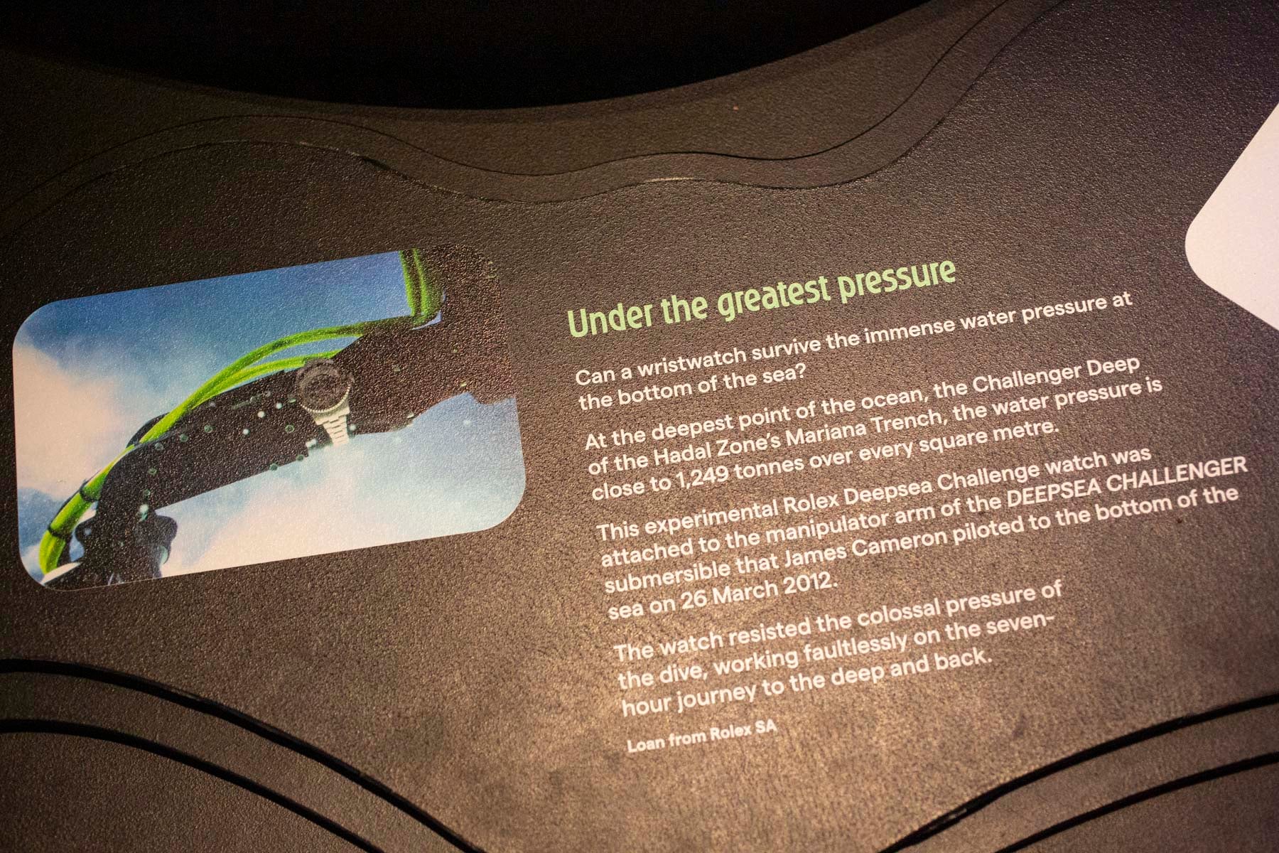 sign about James Cameron's Rolex Deepsea Challenge at Austalian National Maritime Museum