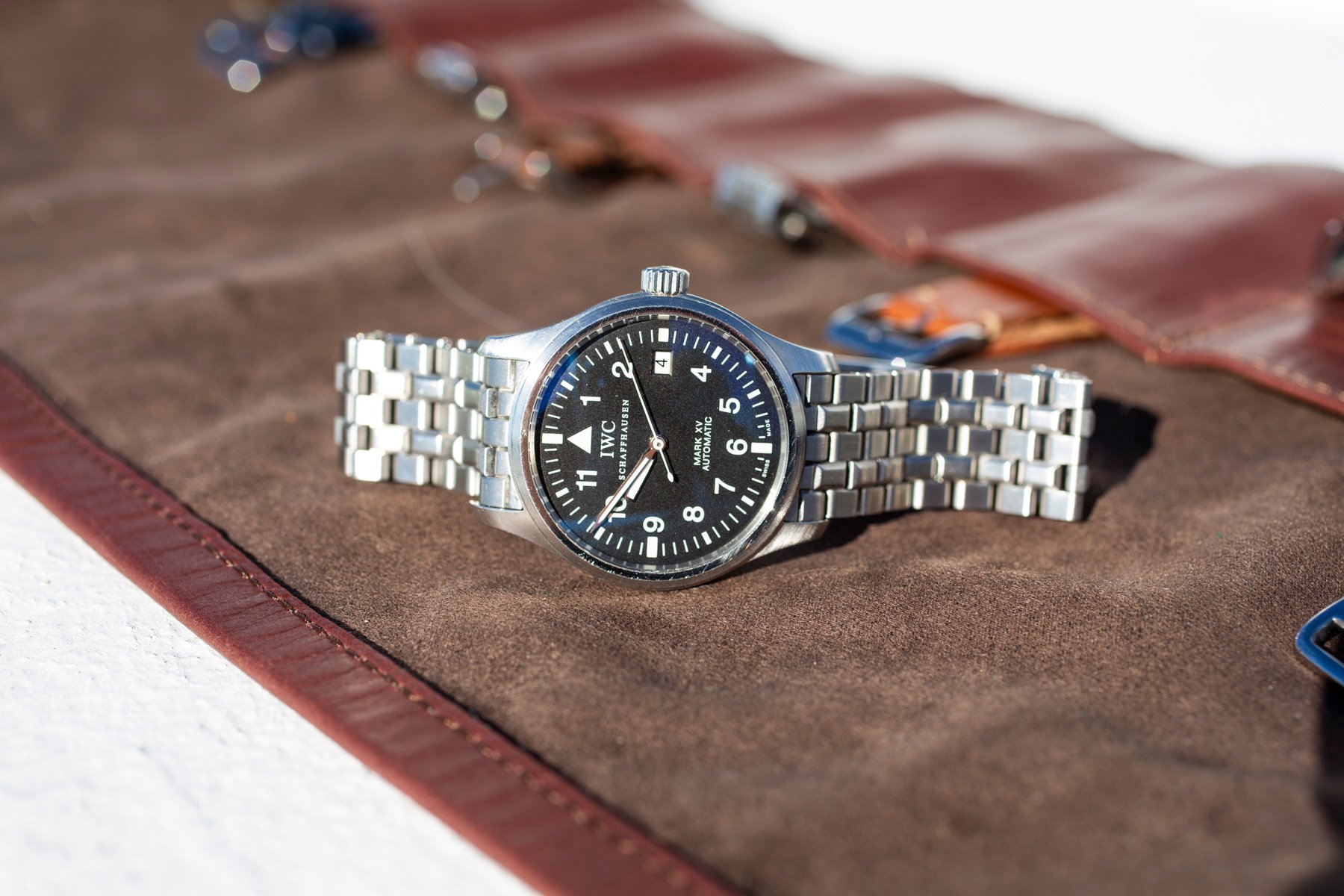 Henry's travel watch — IWC Mark XV on its side, crown up
