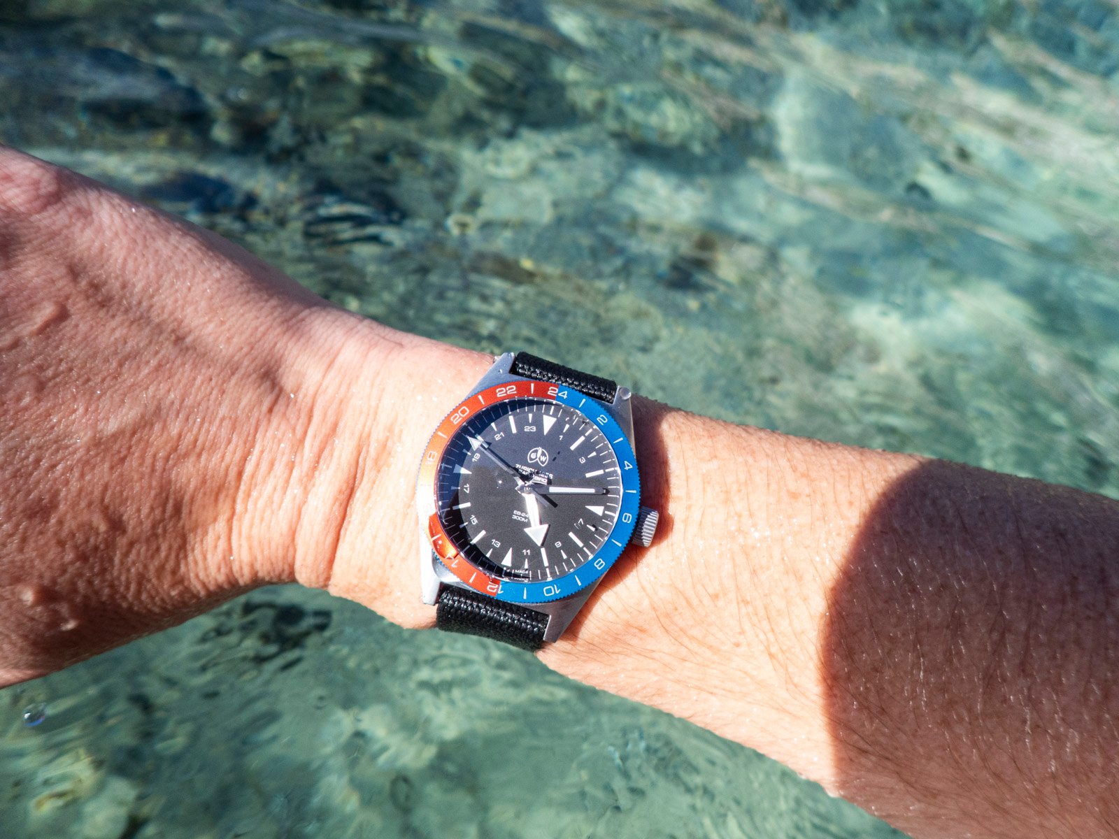 Ollech & Wajs Early Bird EB-24 wrist shot above water