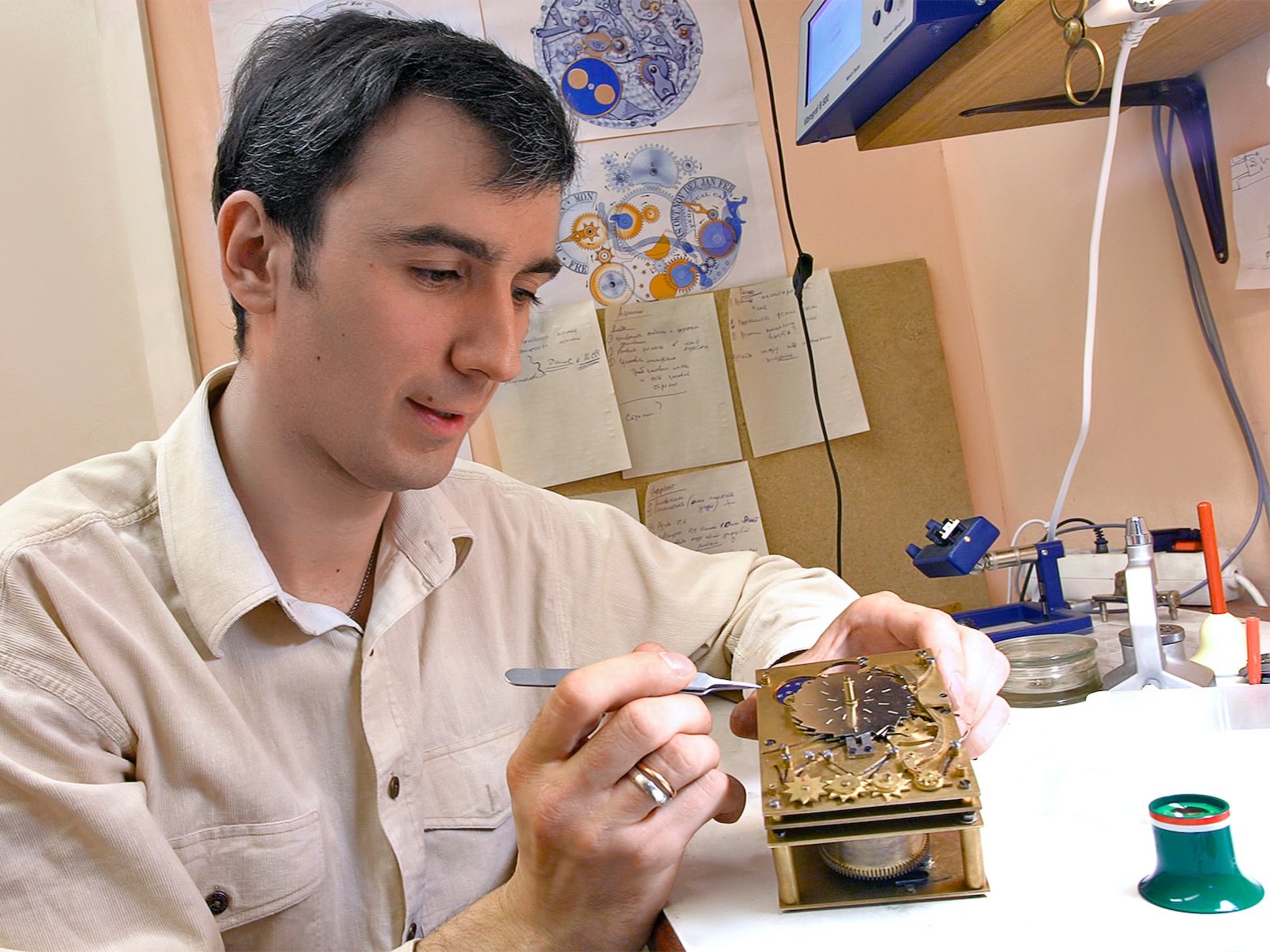 Konstantin Chaykin working on Easter-themed clock
