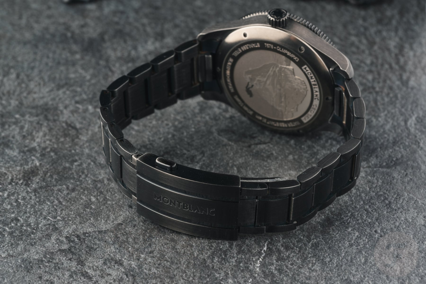 Clasp bracelet, and case back of the Montblanc Iced Sea Automatic Date 0 Oxygen ref. MB137541
