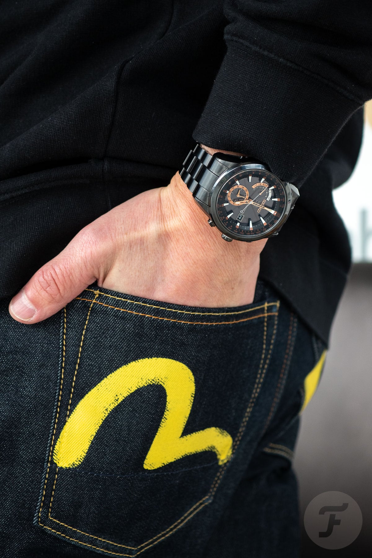 Seiko Astron GPS Solar SAST001 and Evisu denim