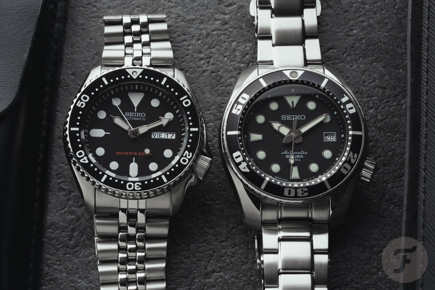 Seiko SKX007 and Sumo SBDC001 side by side, head on