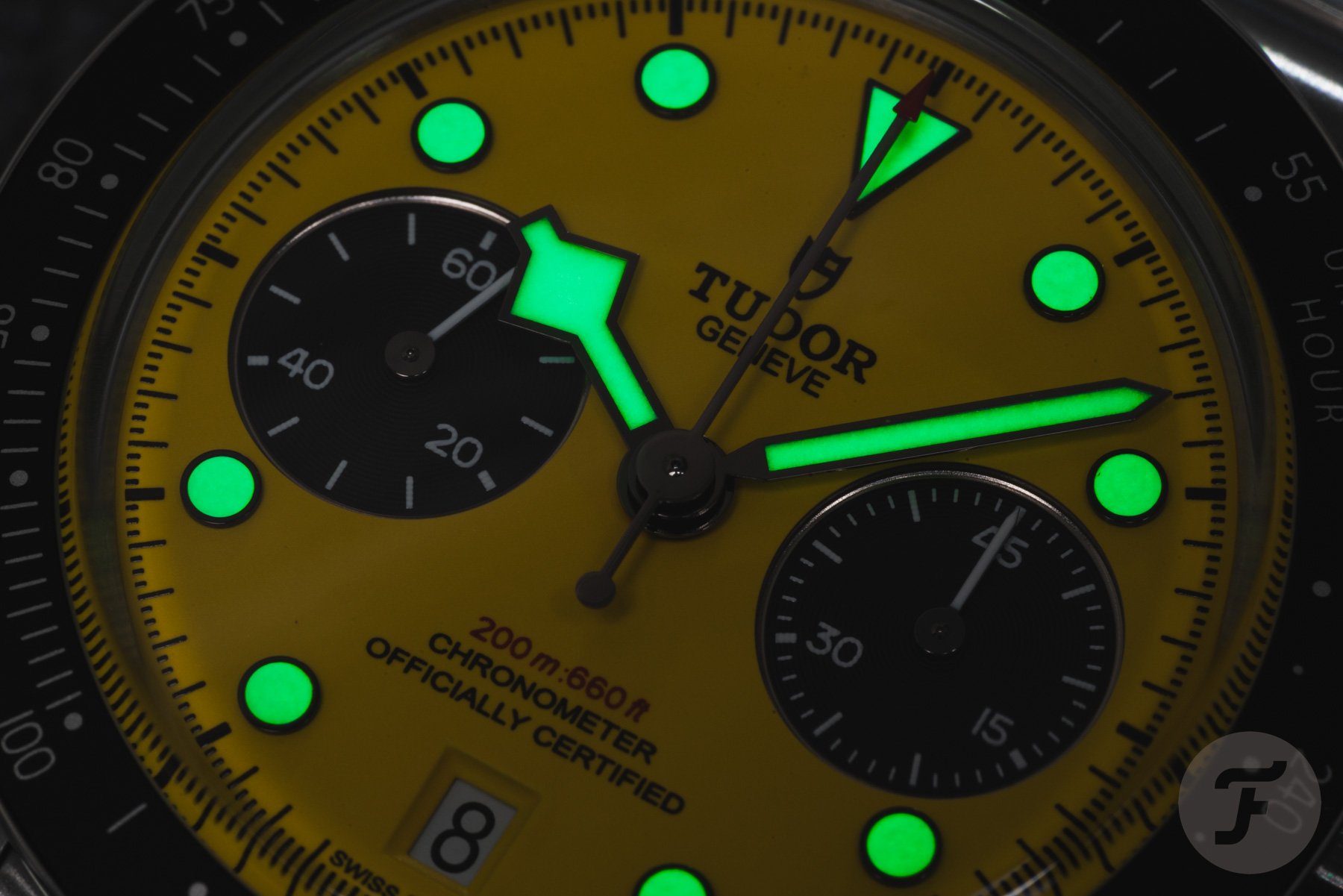 Tudor Black Bay Chrono 39 Bumblebee lume shot