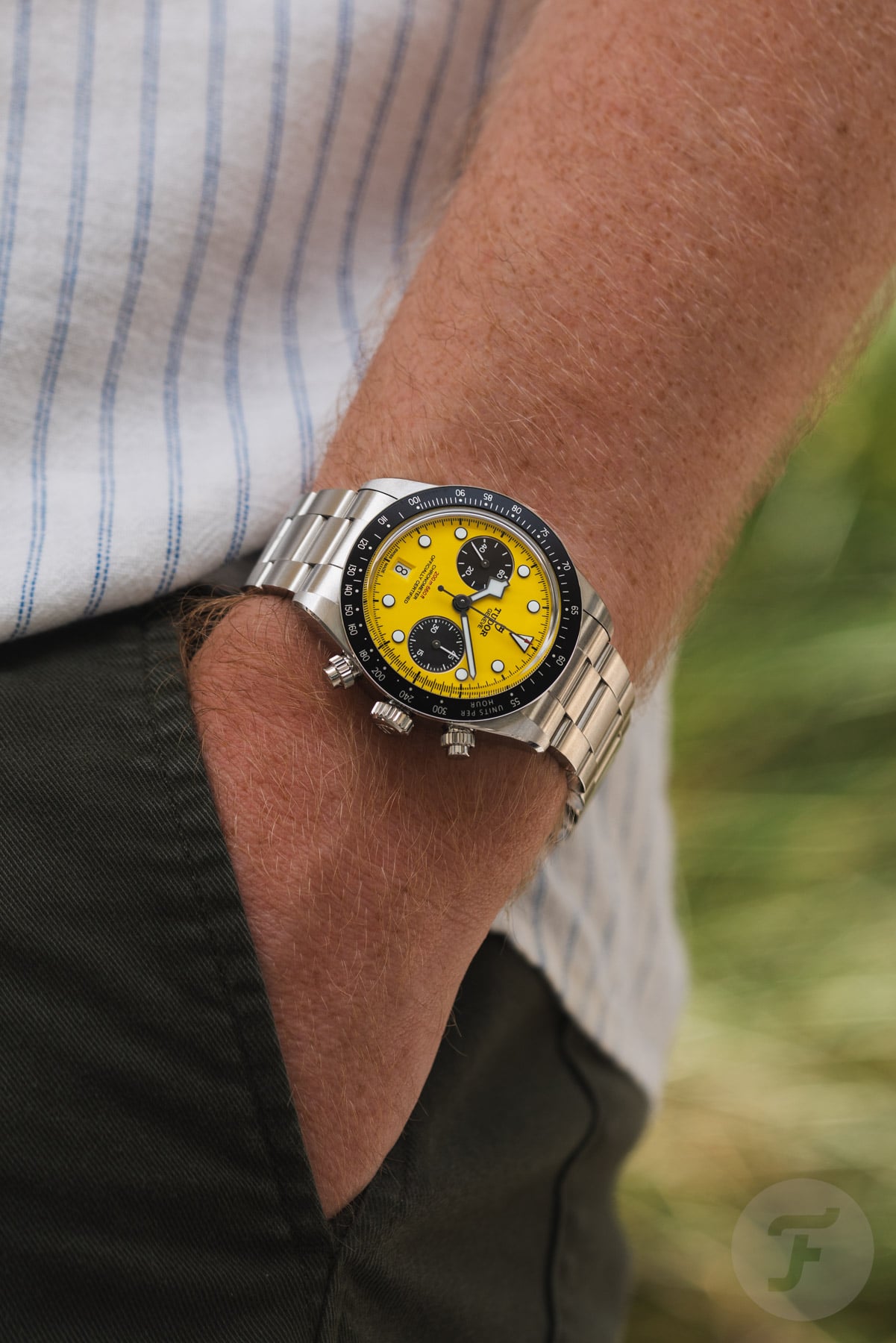 Tudor Black Bay Chrono 39 Bumblebee pocket shot
