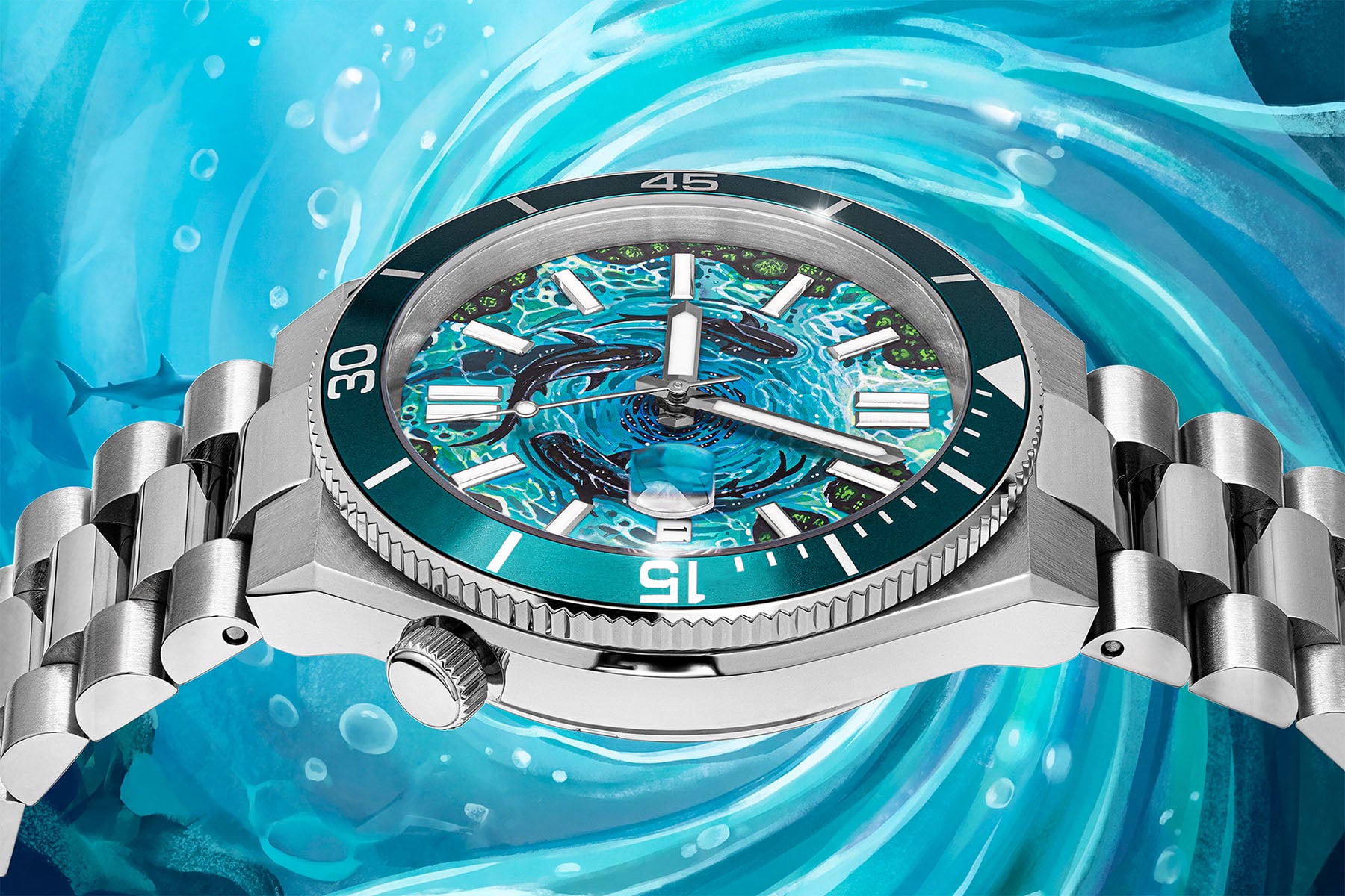 IFL Watches Citizen Tsuyosa Shore Mako angled profile view, crown side