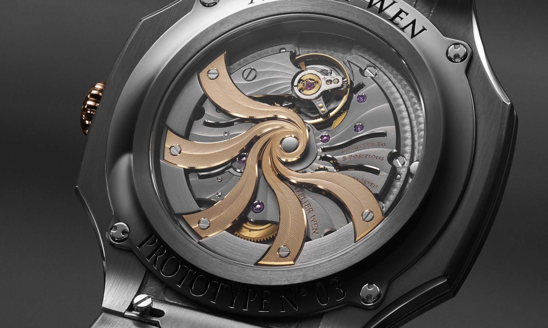 Atelier Wen × Massena Lab Inflection Shuò Rose Gold case back and movement