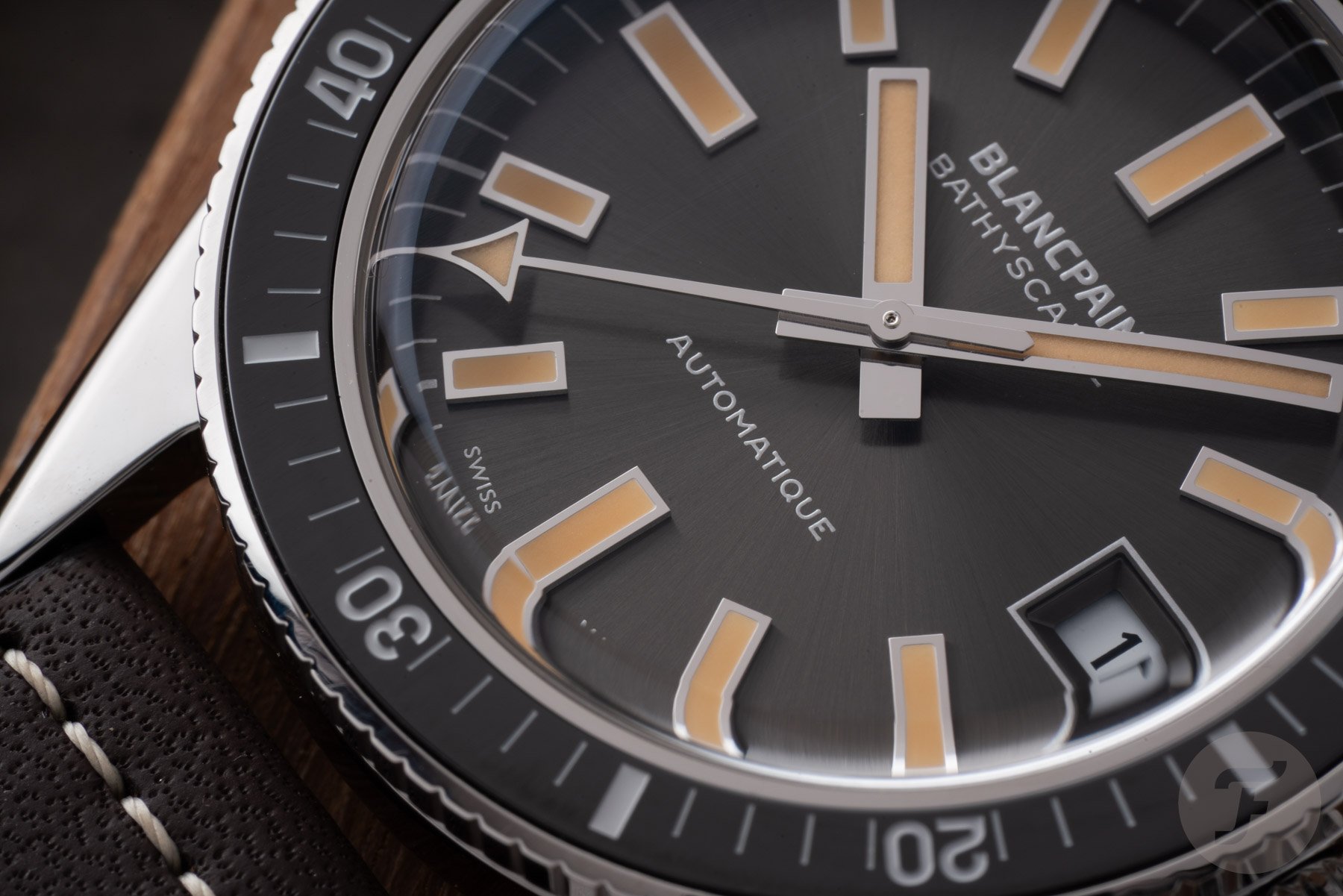 Blancpain Fifty Fathoms Bathyscaphe 70th Anniversary dial and hands up close