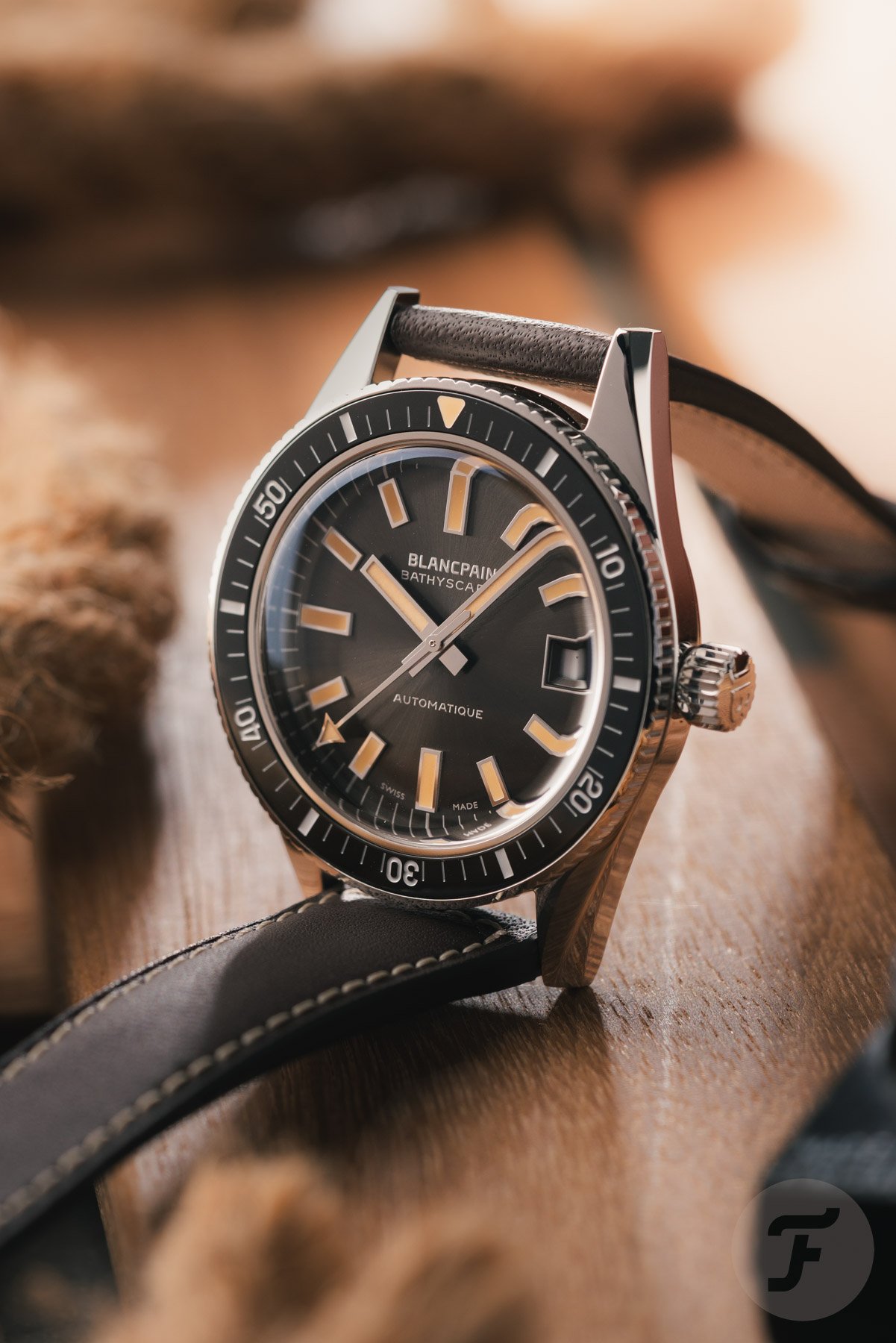 Blancpain Fifty Fathoms Bathyscaphe 70th Anniversary propped up