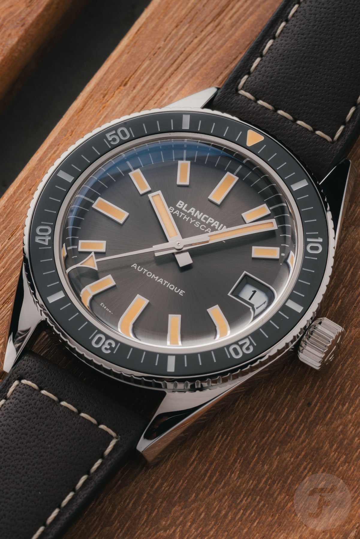 Blancpain Fifty Fathoms Bathyscaphe 70th Anniversary flat-lay, up close