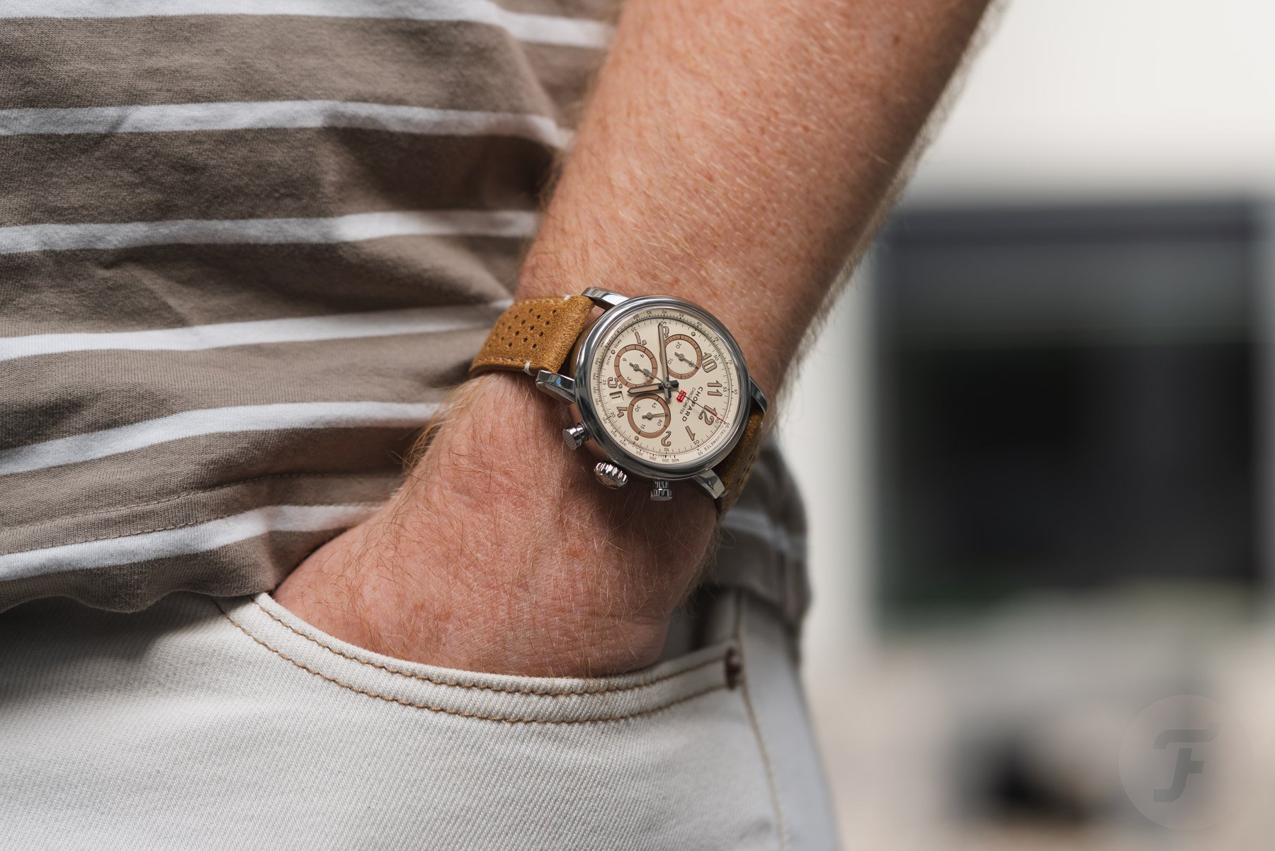 Pocket shot of the Chopard Mille Miglia Classic Chronograph Raticosa