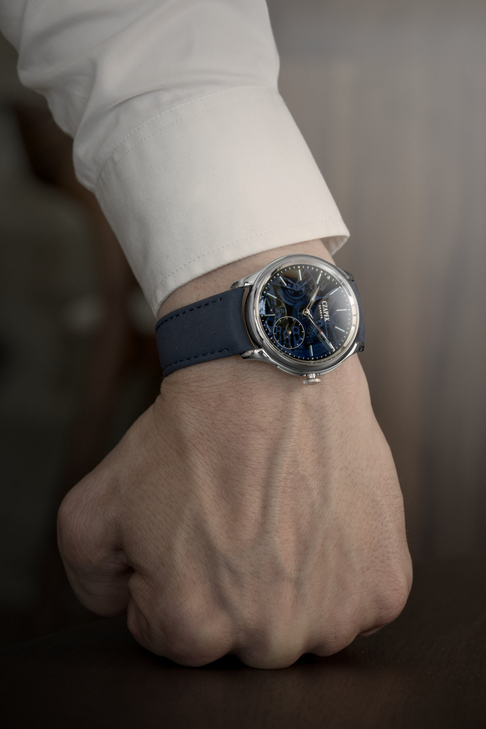 Czapek Promenade Transparencies Aqua Blue on wrist