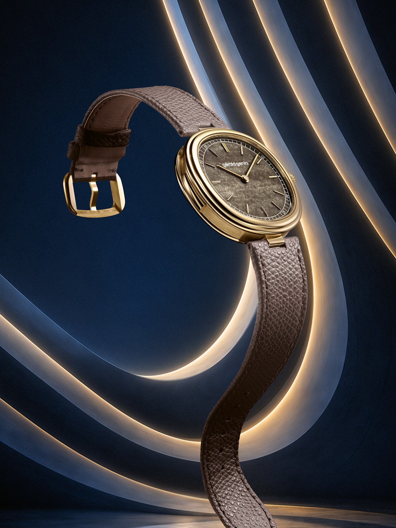 Gérald Genta Geneva Minute Repeater Golden Obsidian floating, angled view