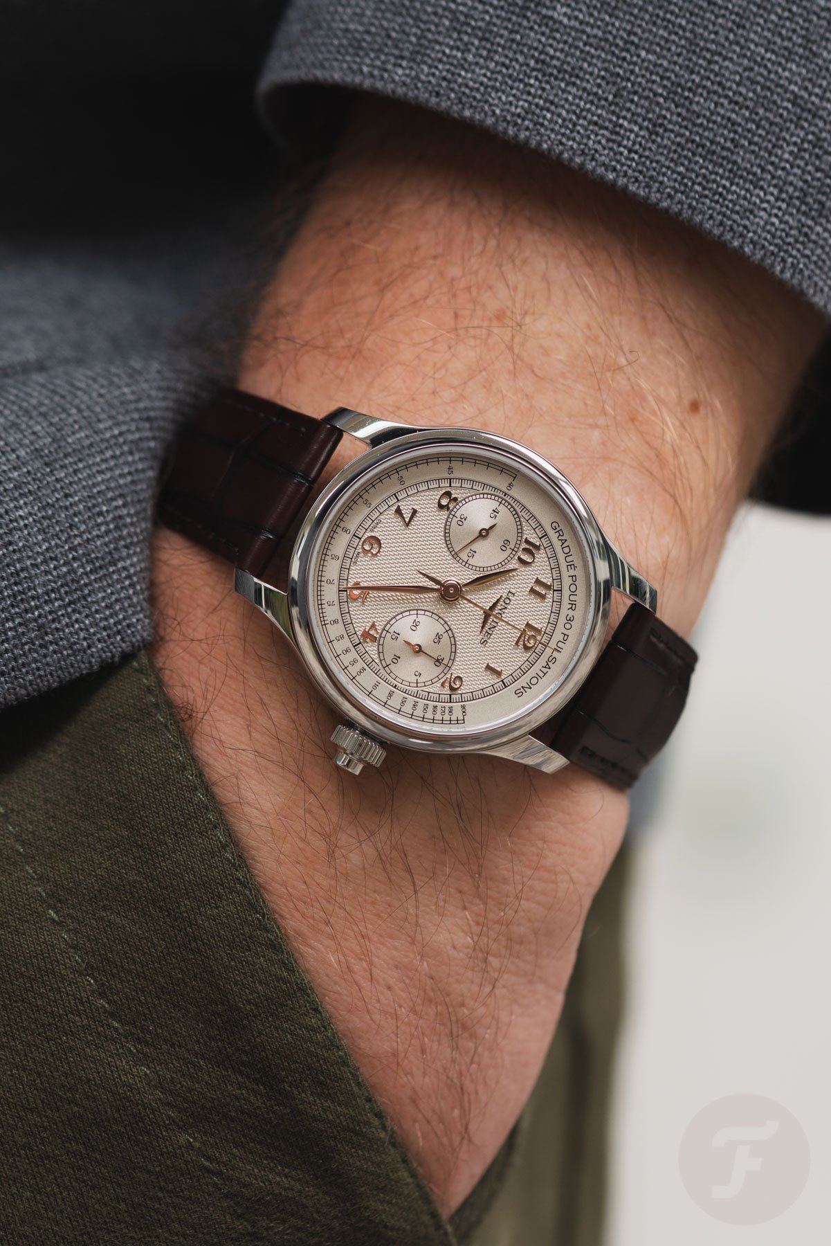 Longines Master Chrono Monopusher pocket shot