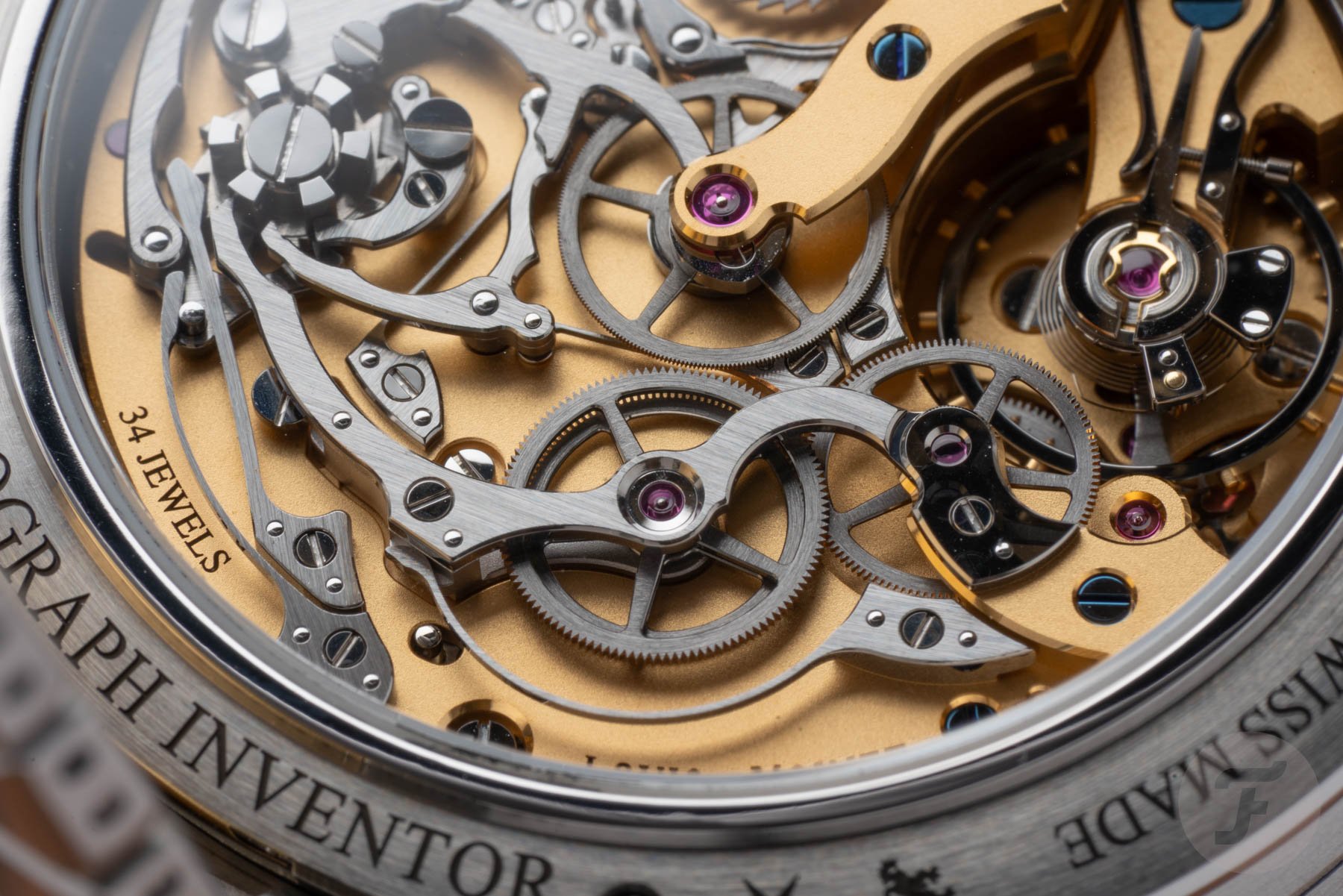 Movement inside the Louis Moinet 1816 Chronograph Champagne