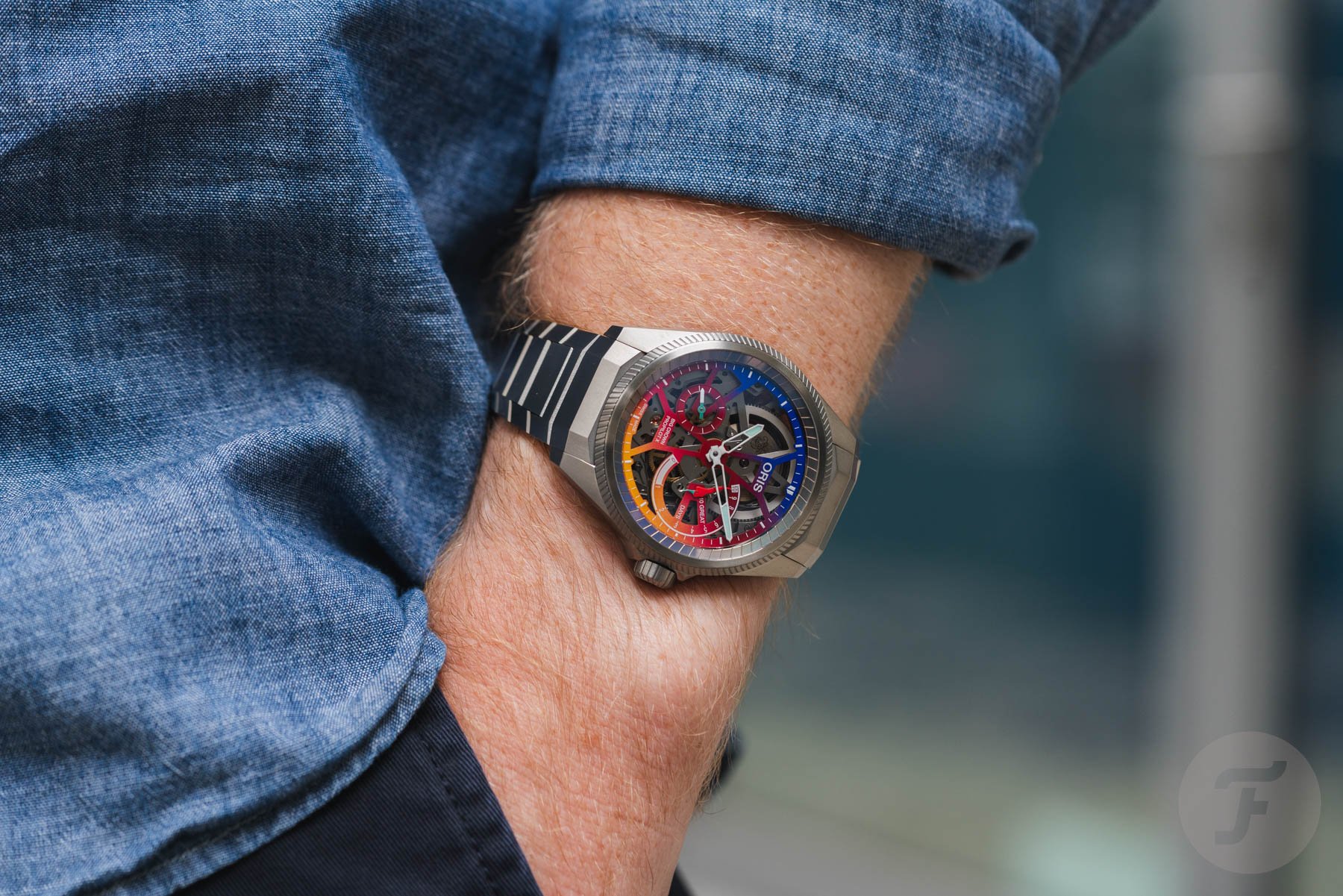Pocket shot of the Oris Propilot X Gonzo Edition