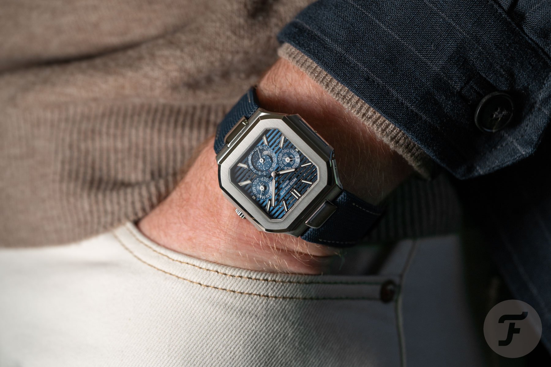 Pocket shot wof the Patek Philippe Cubitus Perpetual Calendar Skeleton
