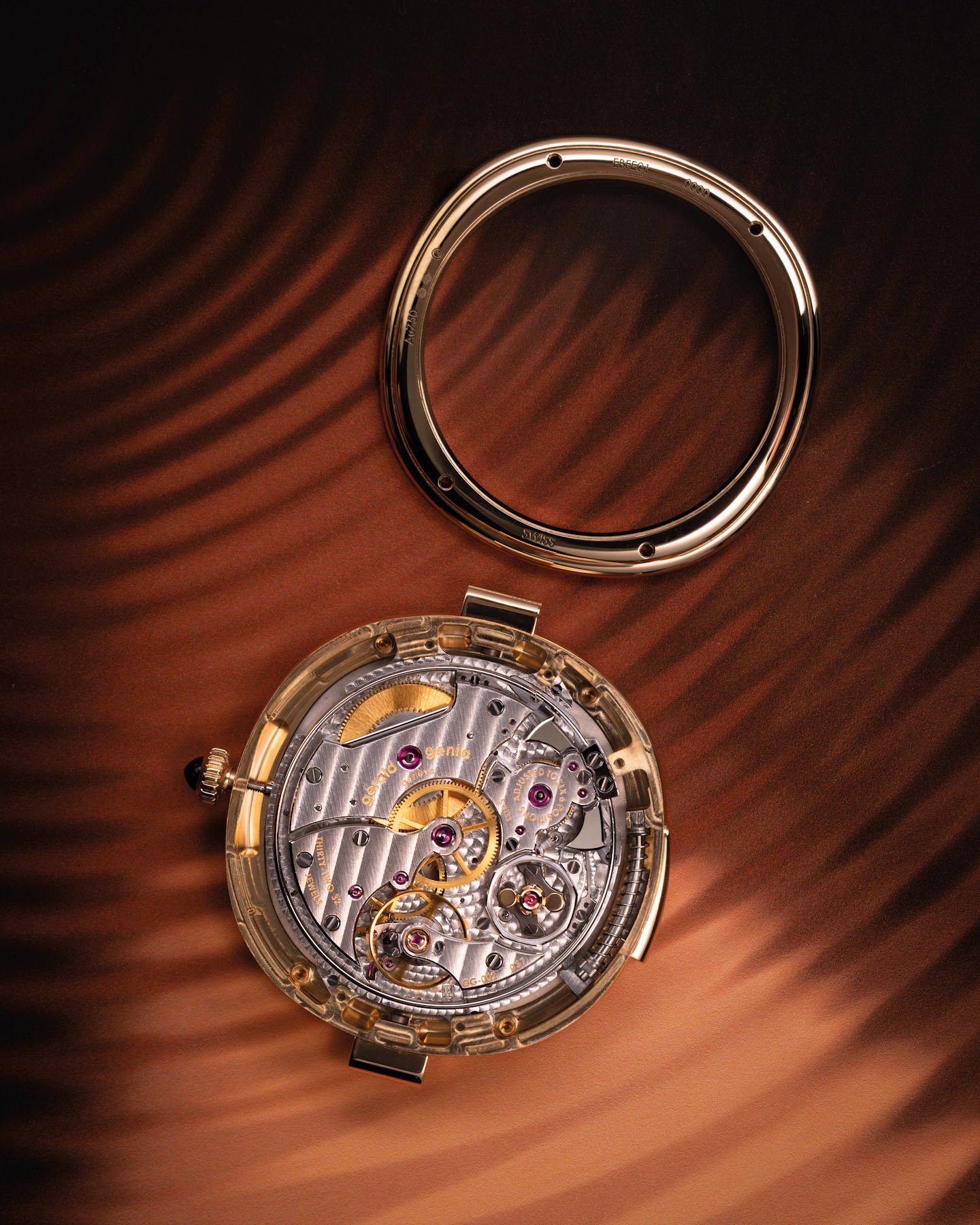 Gérald Genta Geneva Minute Repeater case back removed, showing movement