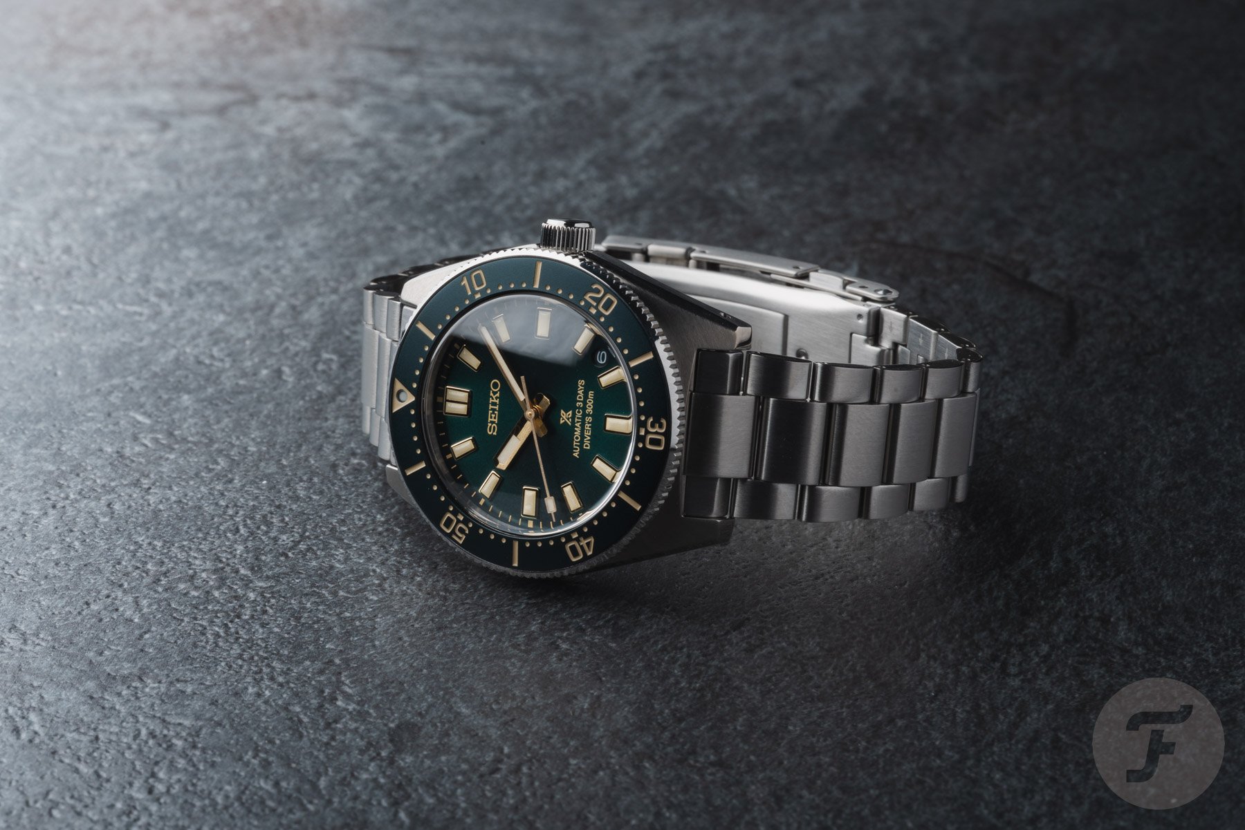 Seiko Prospex 1965 Heritage Diver's Watch HBC010 on its side, crown up
