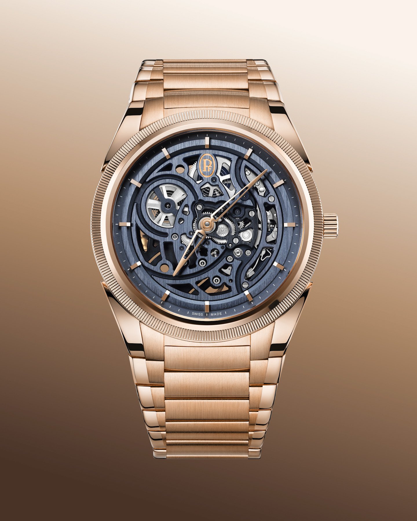 Parmigiani Fleurier Tonda PF Skeleton Rose Gold Milano Blue head on