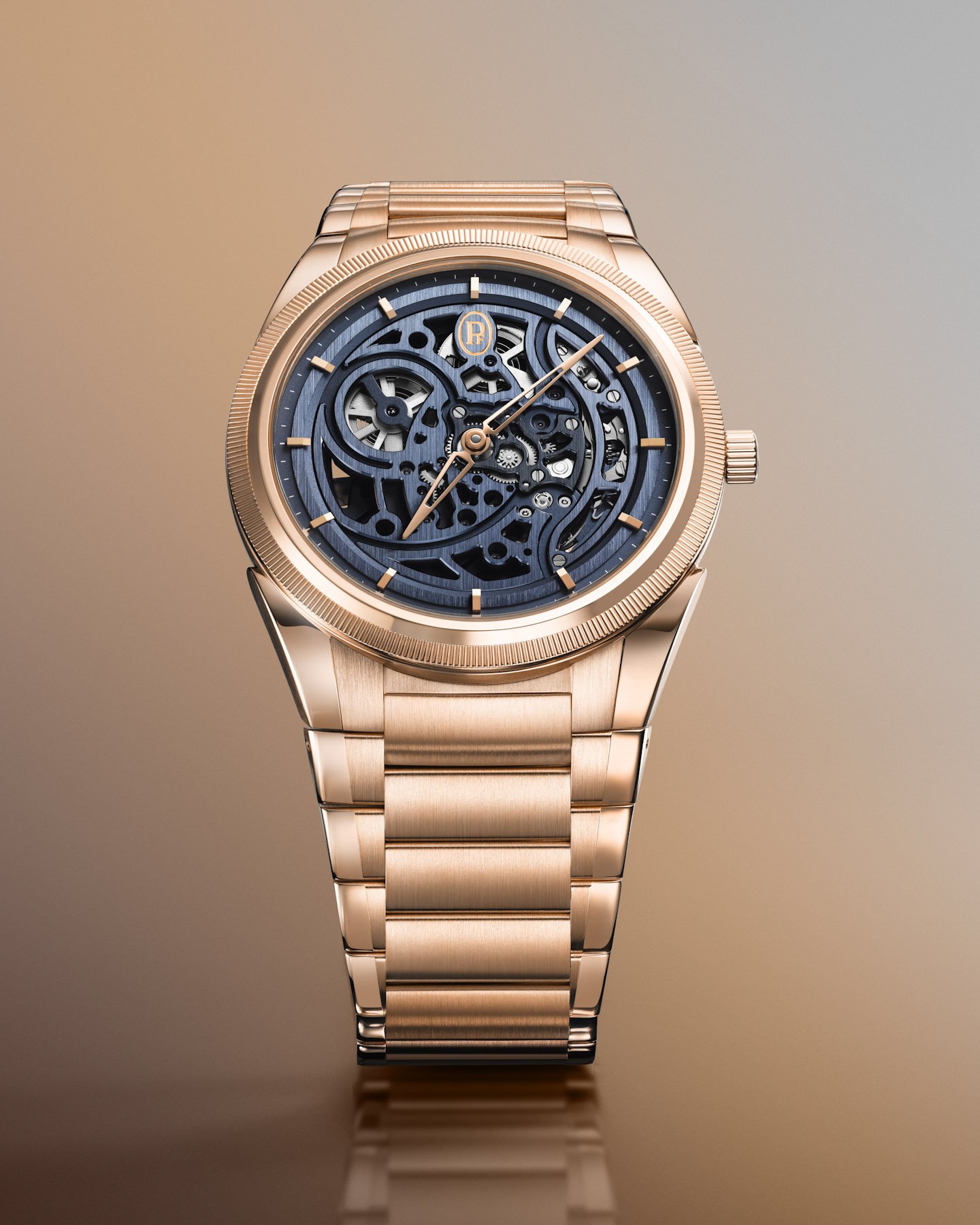 Parmigiani Fleurier Tonda PF Skeleton Rose Gold Milano Blue head on