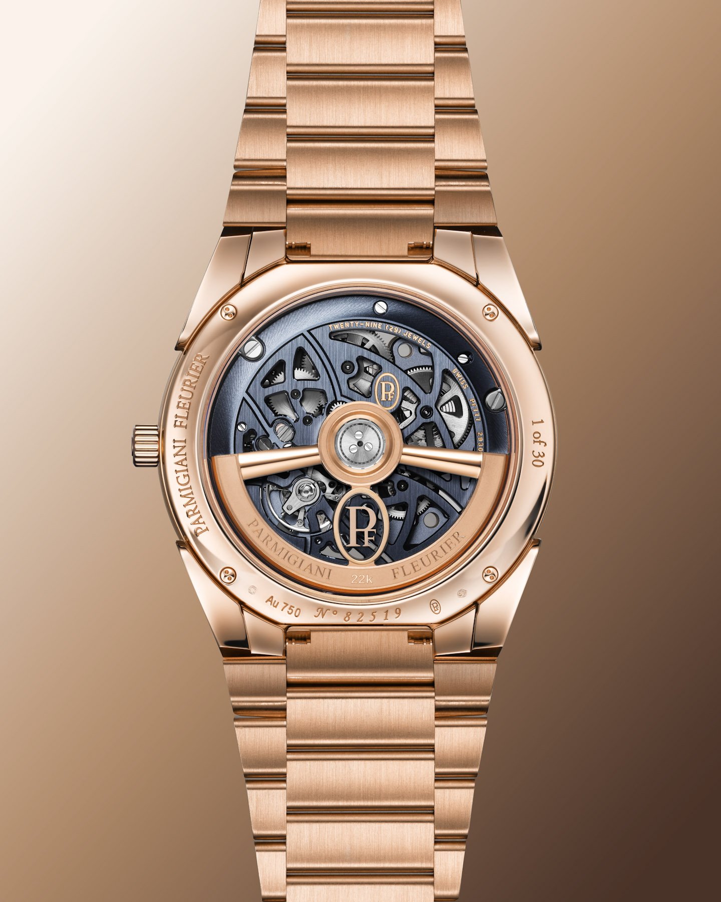 Parmigiani Fleurier Tonda PF Skeleton Rose Gold Milano Blue back and movement