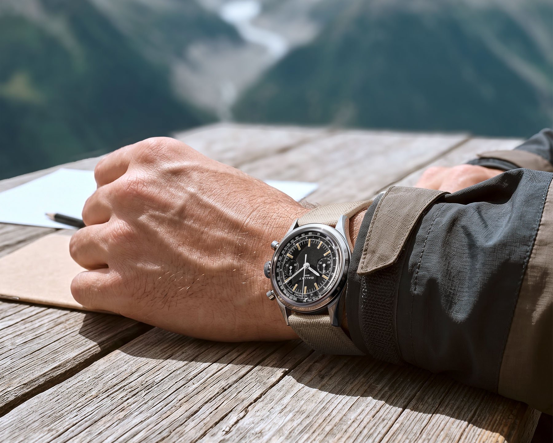 Gallet Tribute to Multichron 45 on wrist