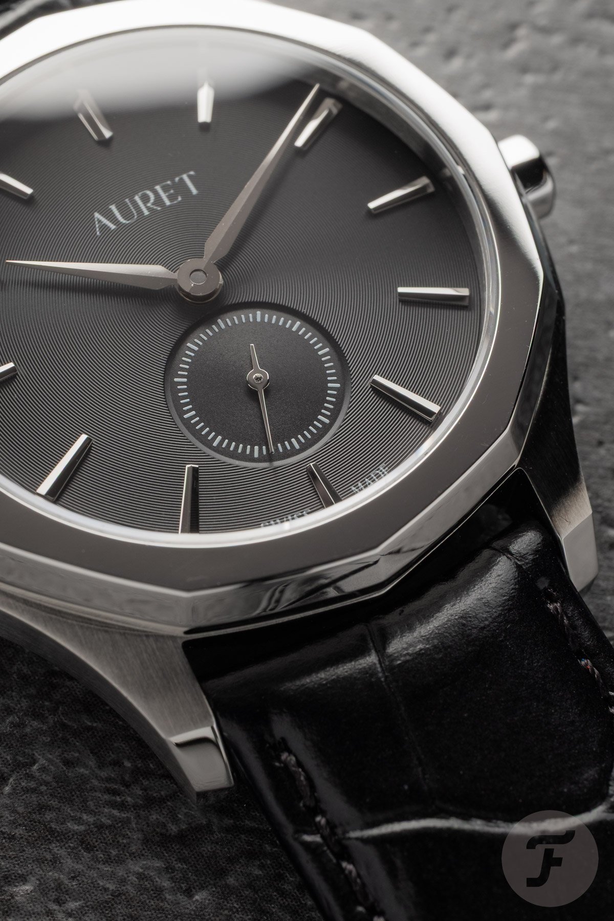 black-dial Auret Mederi up close