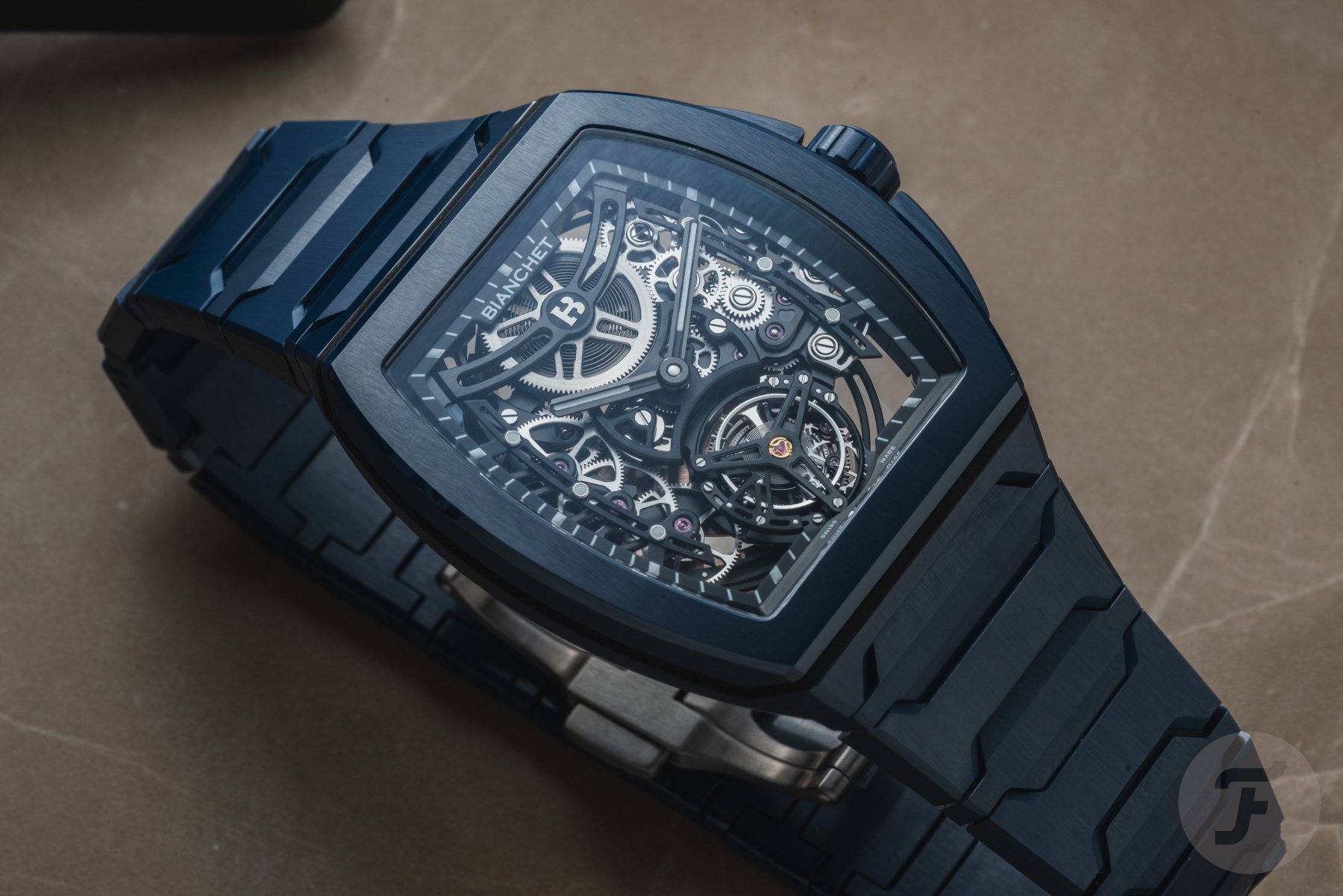 Bianchet Tonneau UltraFino Ceramic Skeleton Deep Blue up close