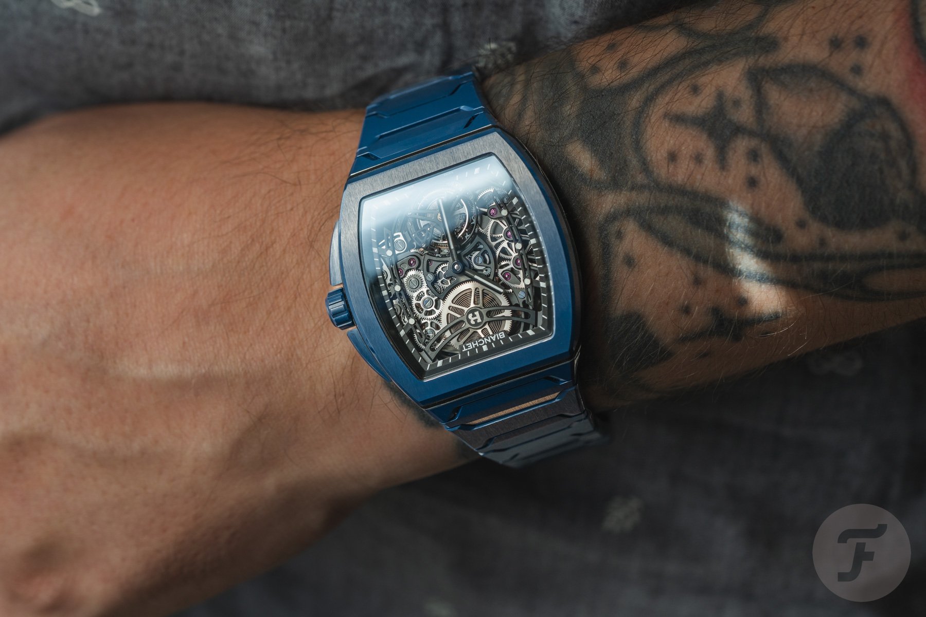 Bianchet Tonneau UltraFino Ceramic Skeleton Deep Blue on the wrist