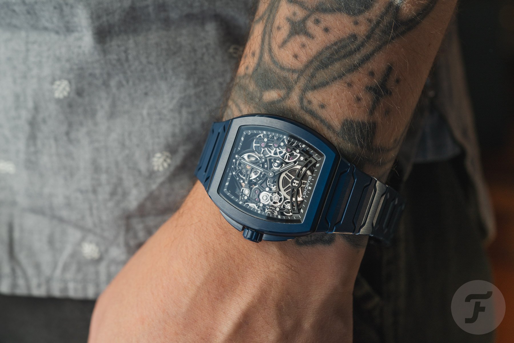 Bianchet Tonneau UltraFino Ceramic Skeleton Deep Blue pocket shot