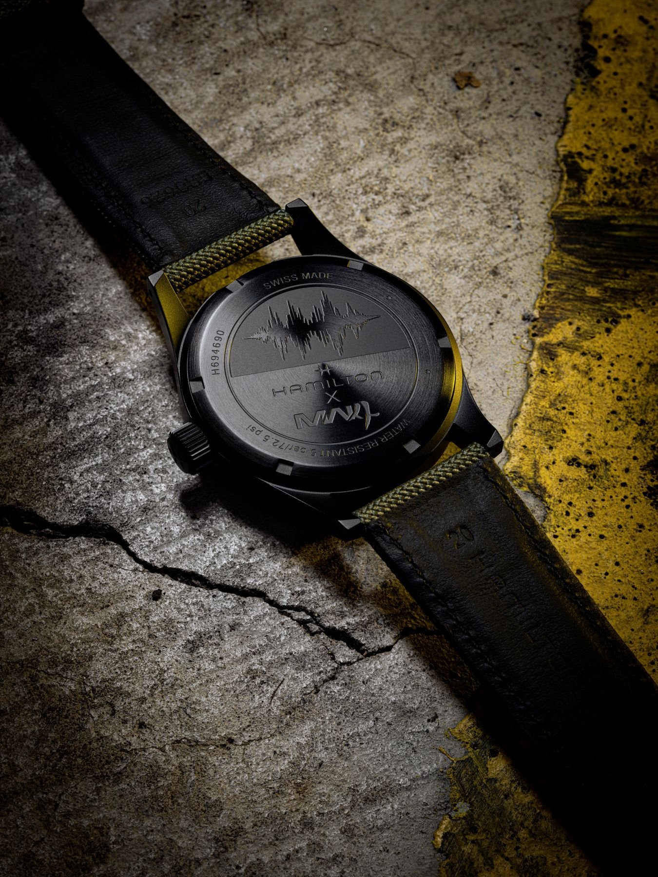 Case back of the Lume shot of the Hamilton Khaki Field Mechanical 38mm for Call of Duty: Modern Warfare 4