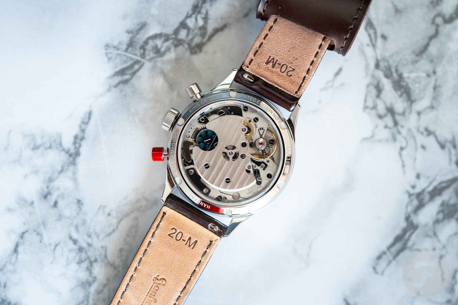Hanhart 417 ES Steve McQueen Limited Edition No. 1 face down, showing movement