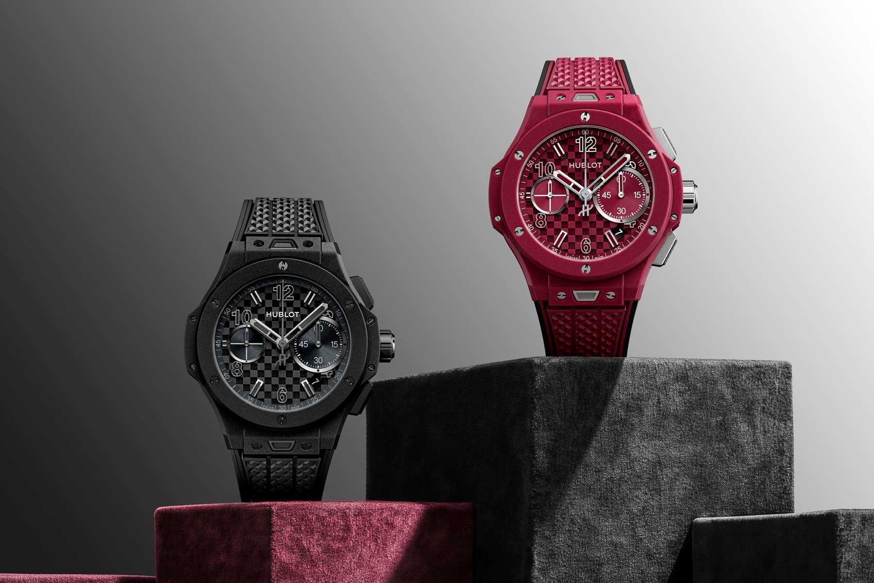 Two versions of the rubber-clad Hublot Big Bang Original Soft Touch