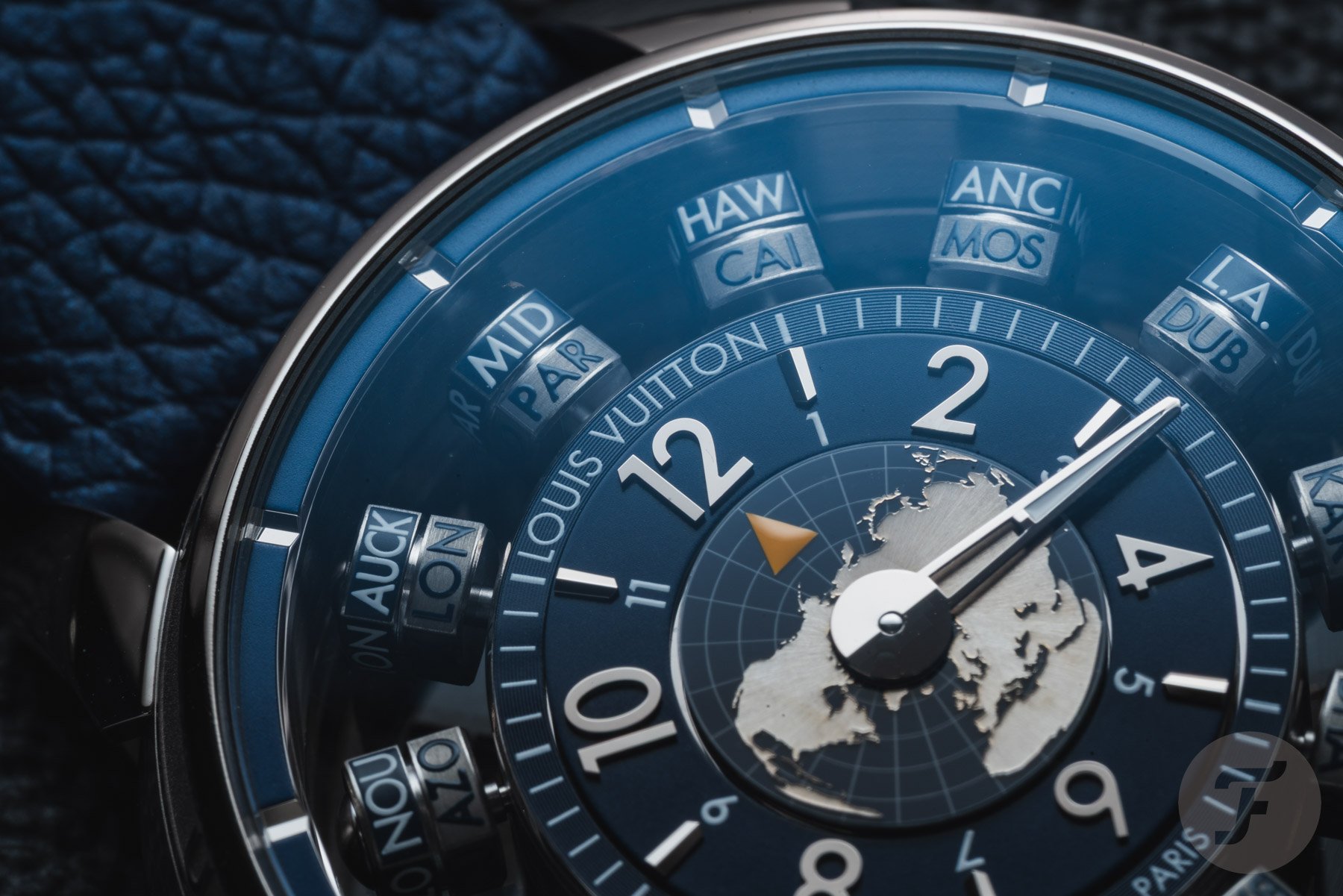 Louis Vuitton Tambour Spin Time Air Antipode dial macro