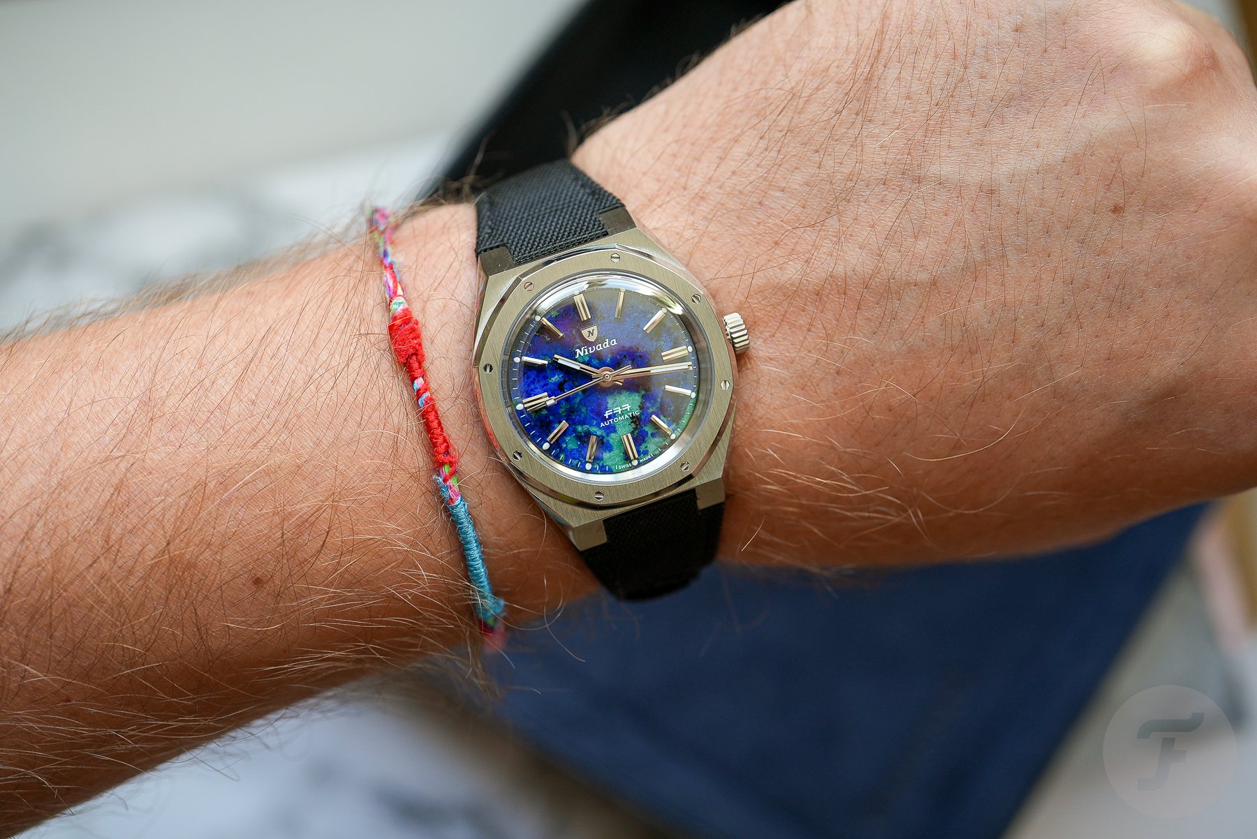 Nivada Grenchen F77 MKII Azurite wrist shot