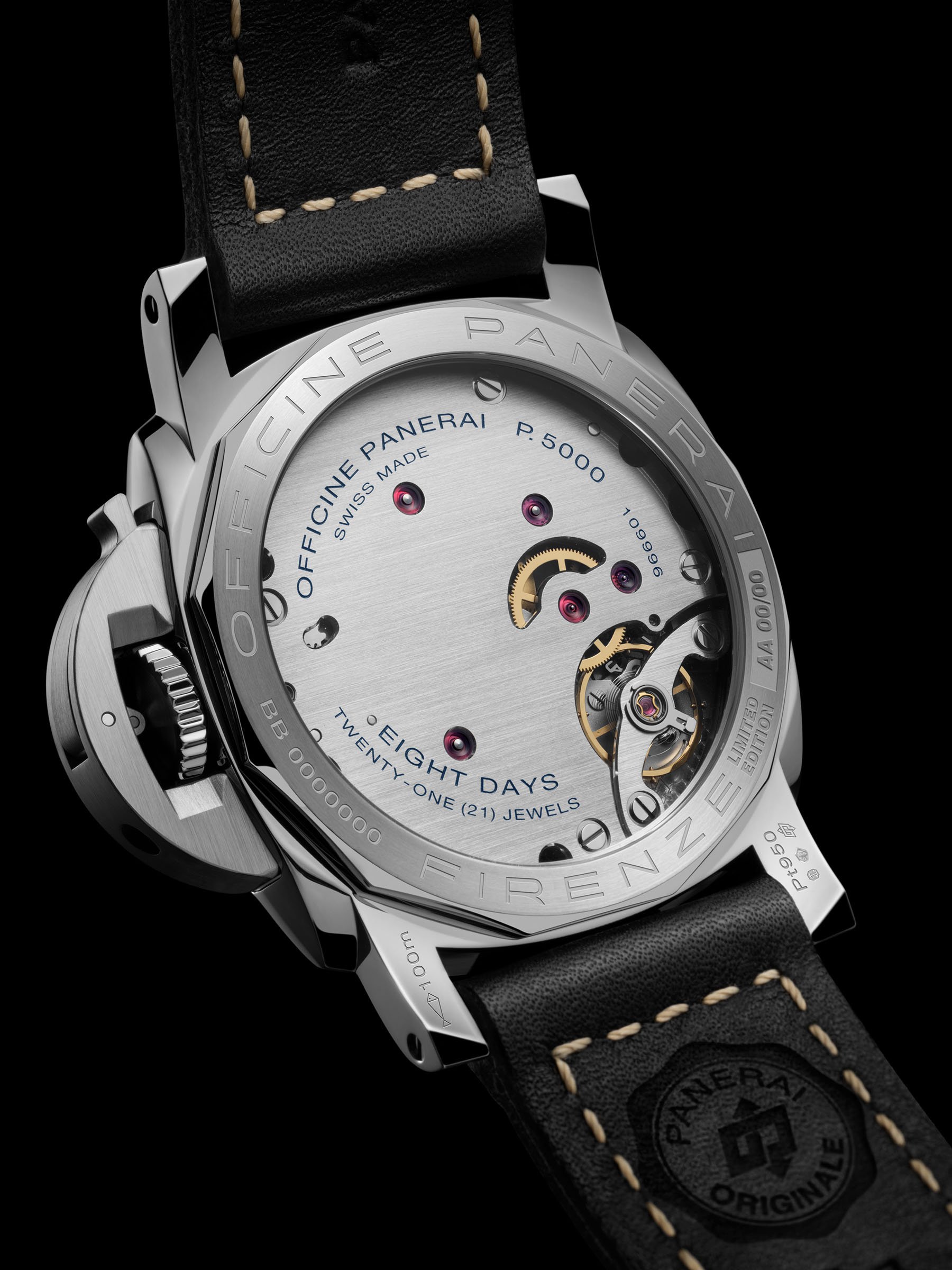 Panerai Luminor Firenze 8 Giorni PAM01734 case back and movement