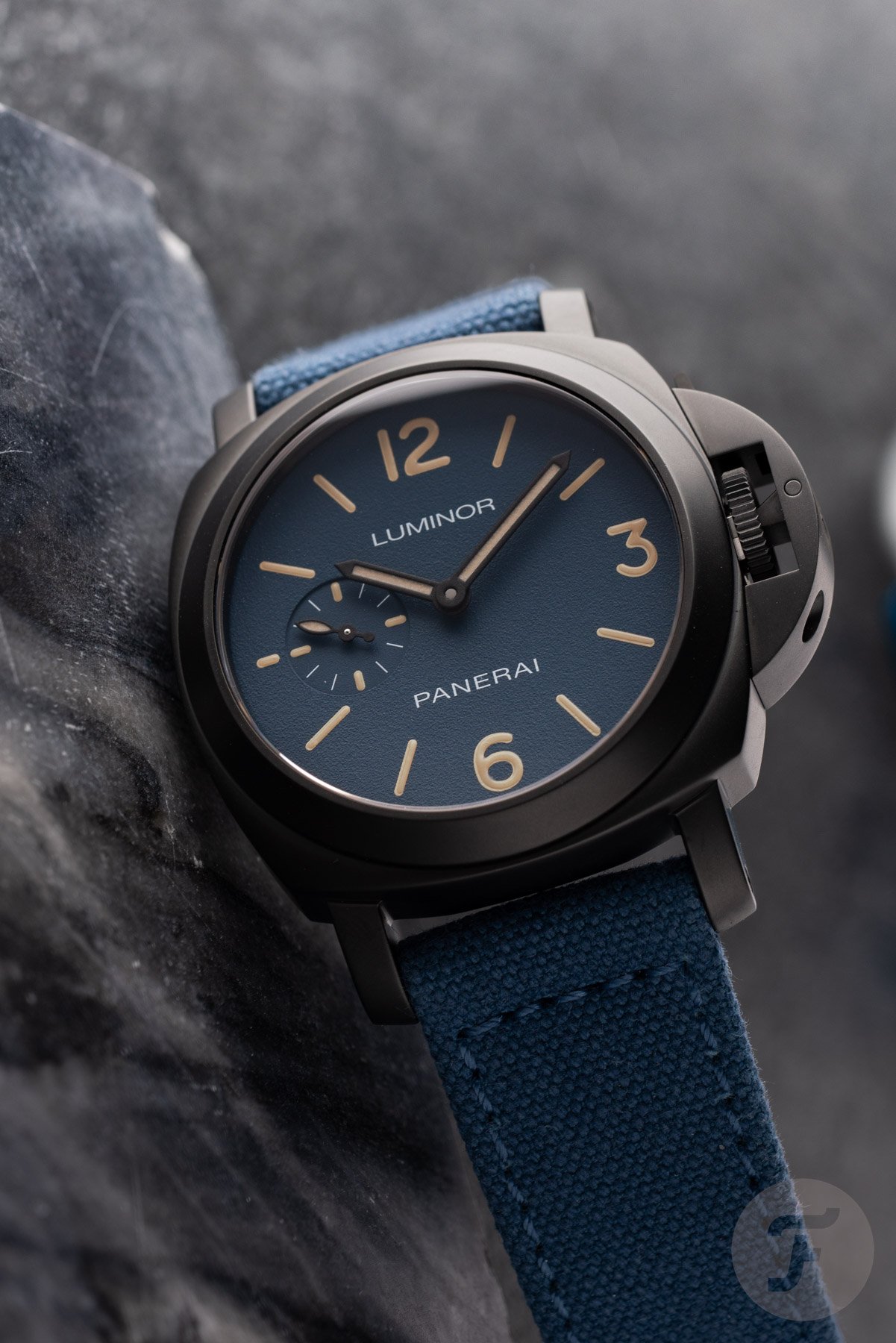 Panerai Luminor PAM01714 on its side, crown up