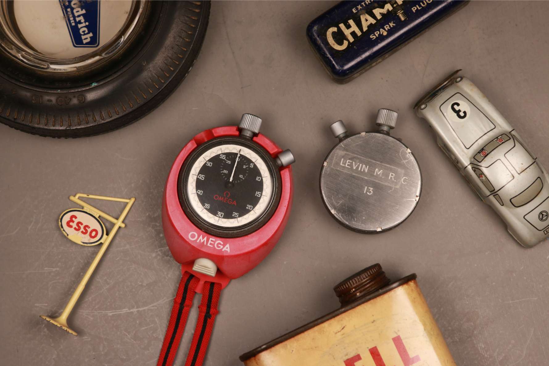 Omega stopwatches from Levin Motor Racing Circuit with car-related items