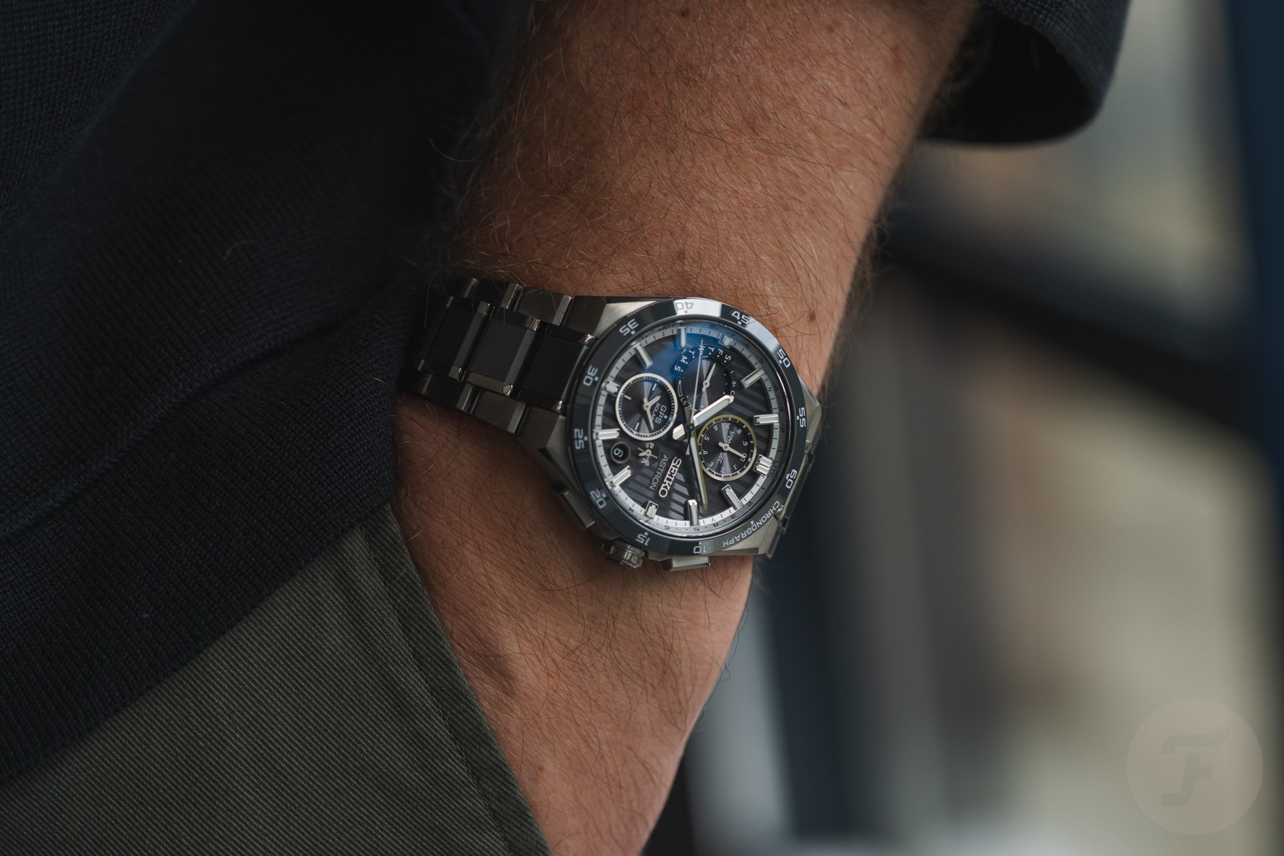 pocket shot of the Seiko Astron GPS Solar Dual Time Chronograph HAB007