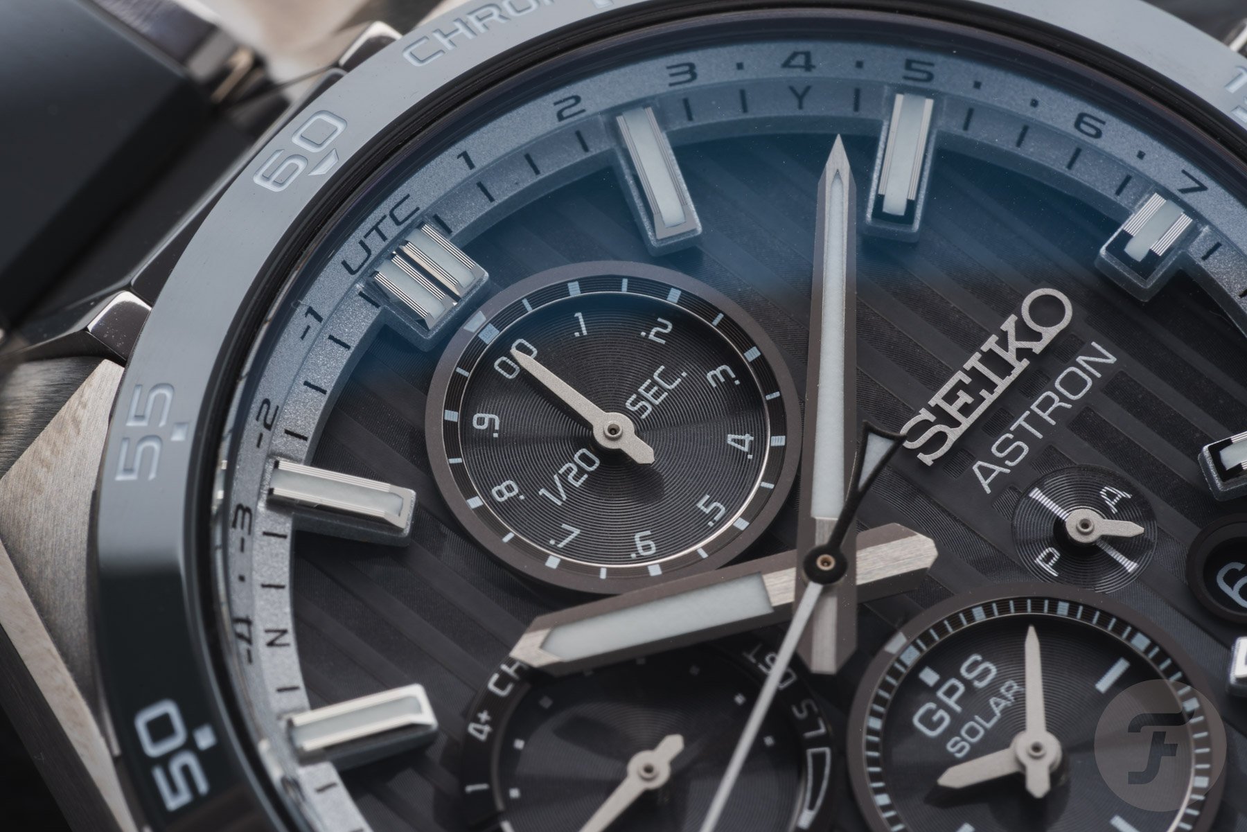 Seiko Astron GPS Solar Dual Time Chronograph HAB007 dial macro