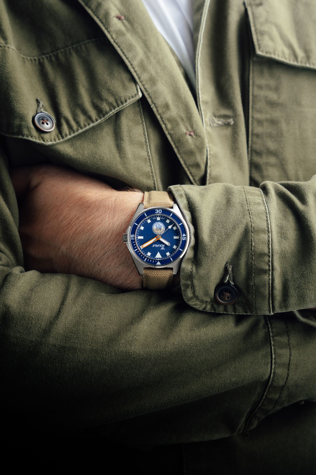 Squale Galeazzi Artiglio on wrist, arms crossed