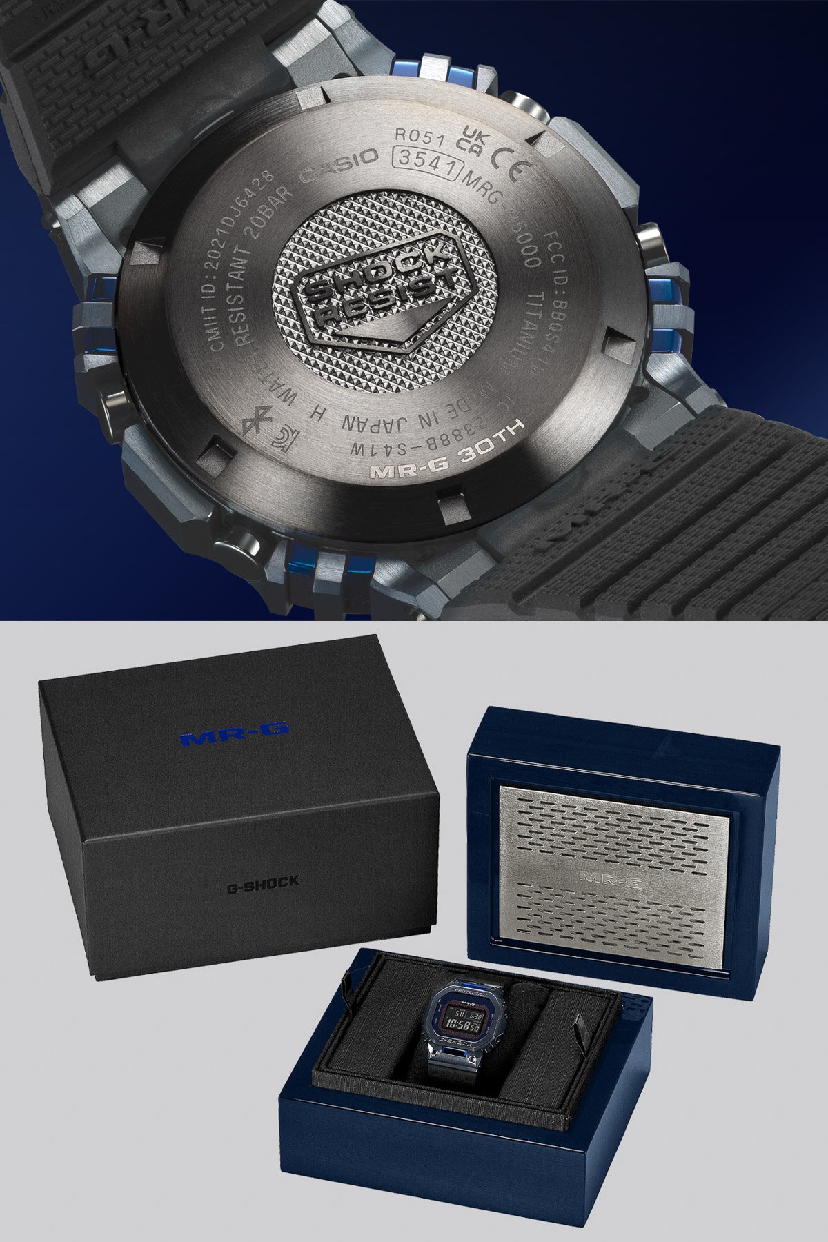 G-Shock MRG-B5000SA-2DR case back and packaging