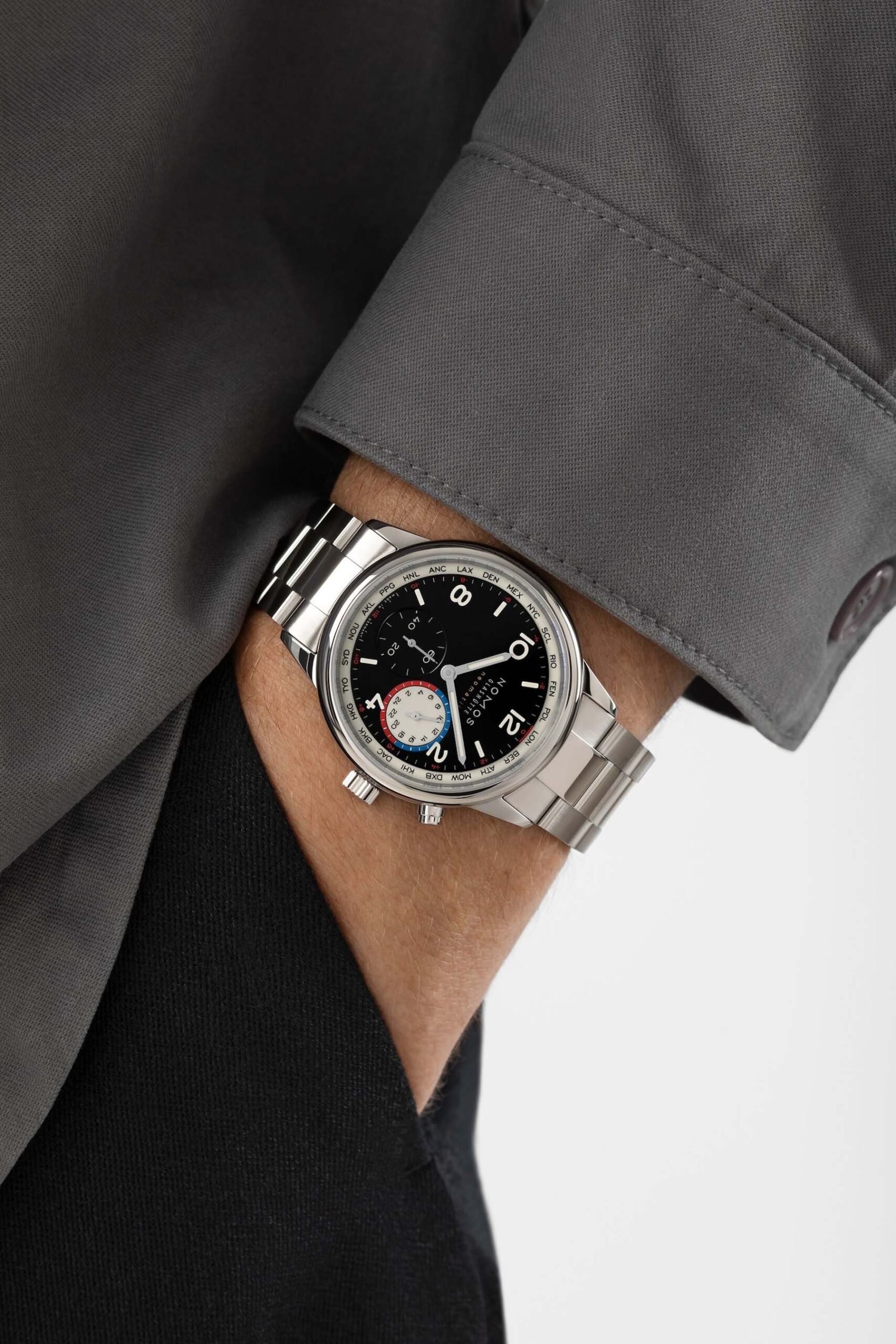 September 2026 releases — Nomos Club Sport Neomatik Worldtimer Dark pocket shot