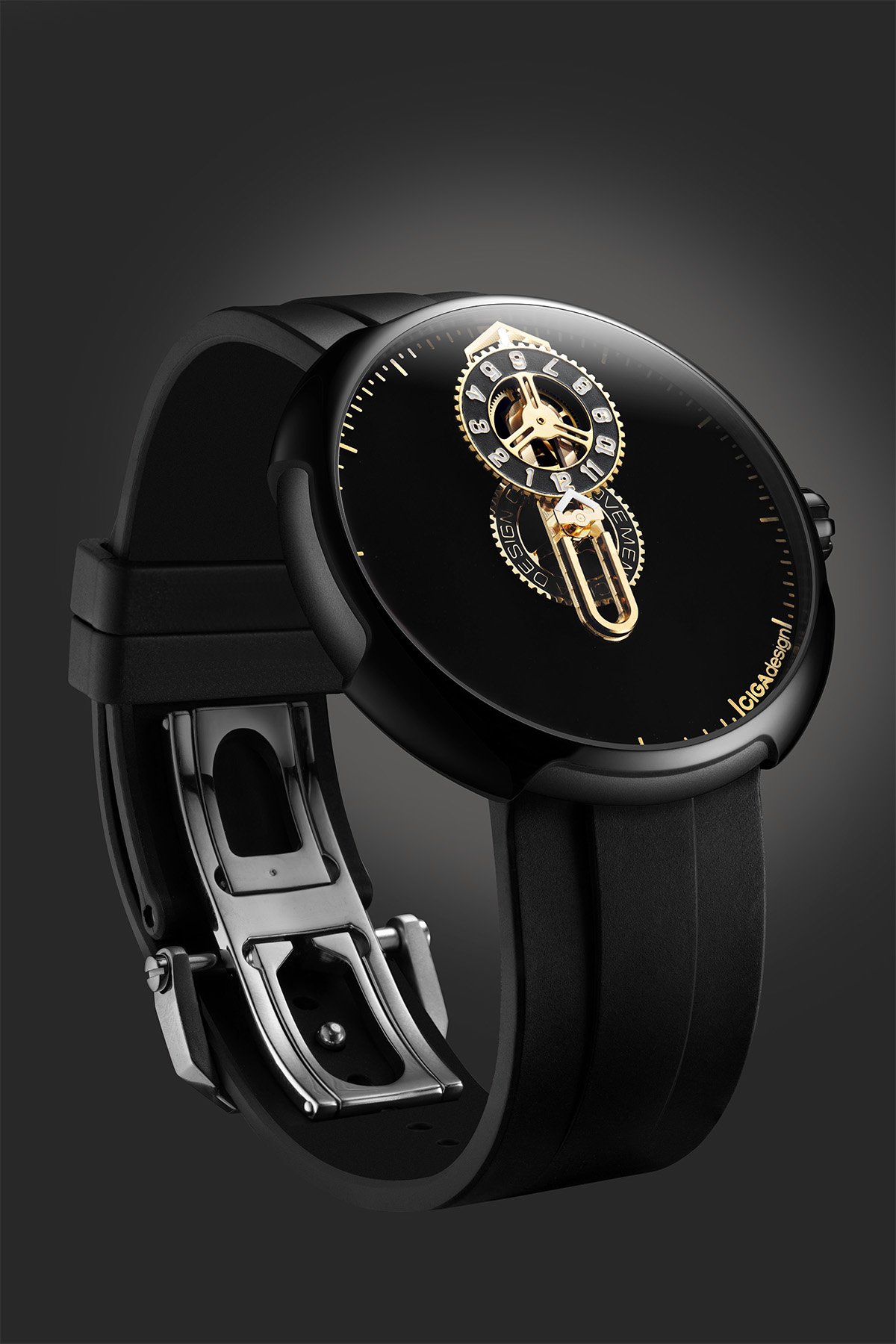 CIGA Design Time Cipher Gold upright, tilted