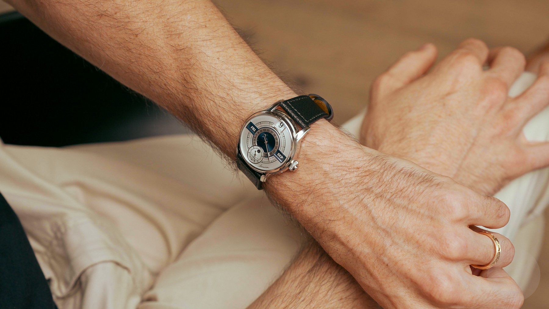 Berneron Quantième Annuel Silver on wrist