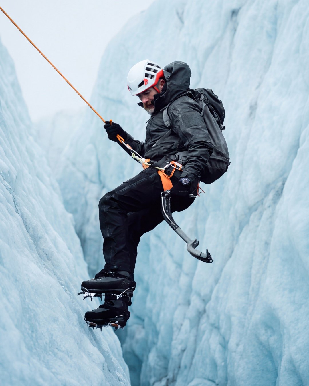 Aldo Kane wearing the Bremont Supermarine Full Ceramic Deep Blue in Iceland